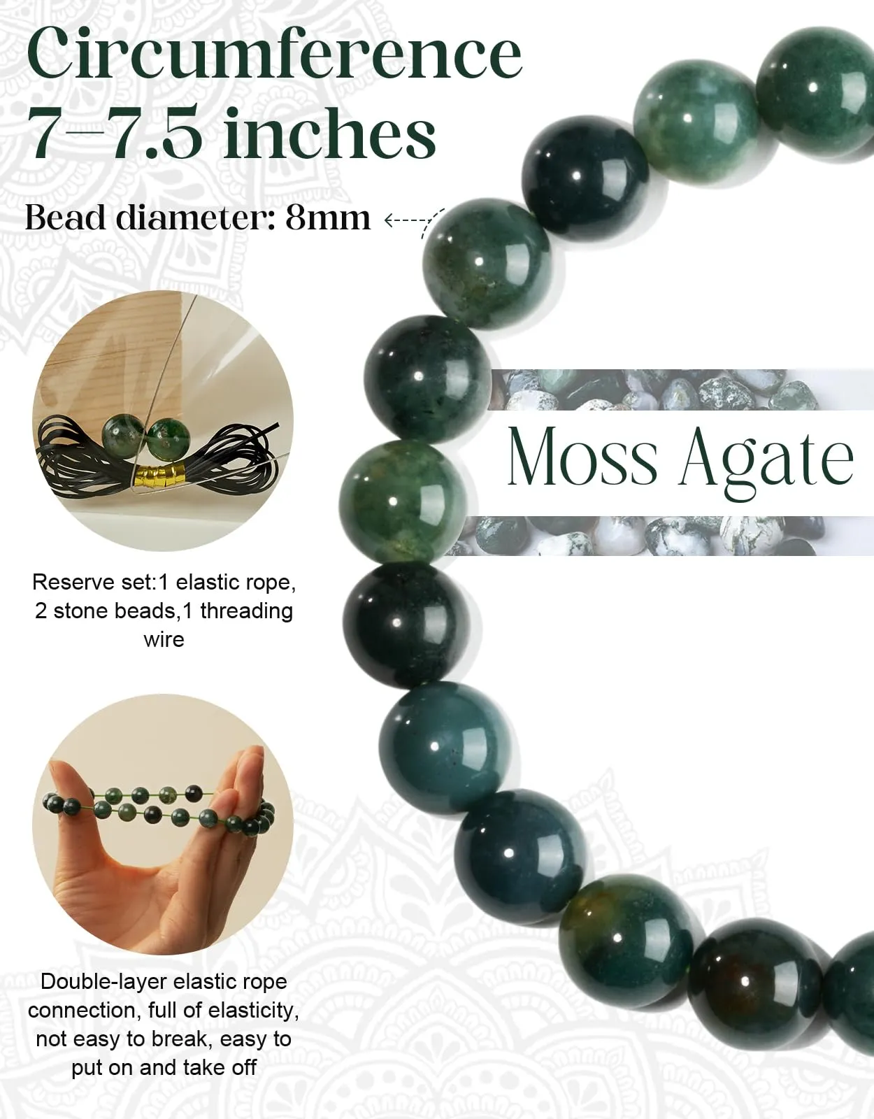 Landorilo Bracciale in Pietre Naturale per Donna Uomo, Agata Muschiata - immagine 4