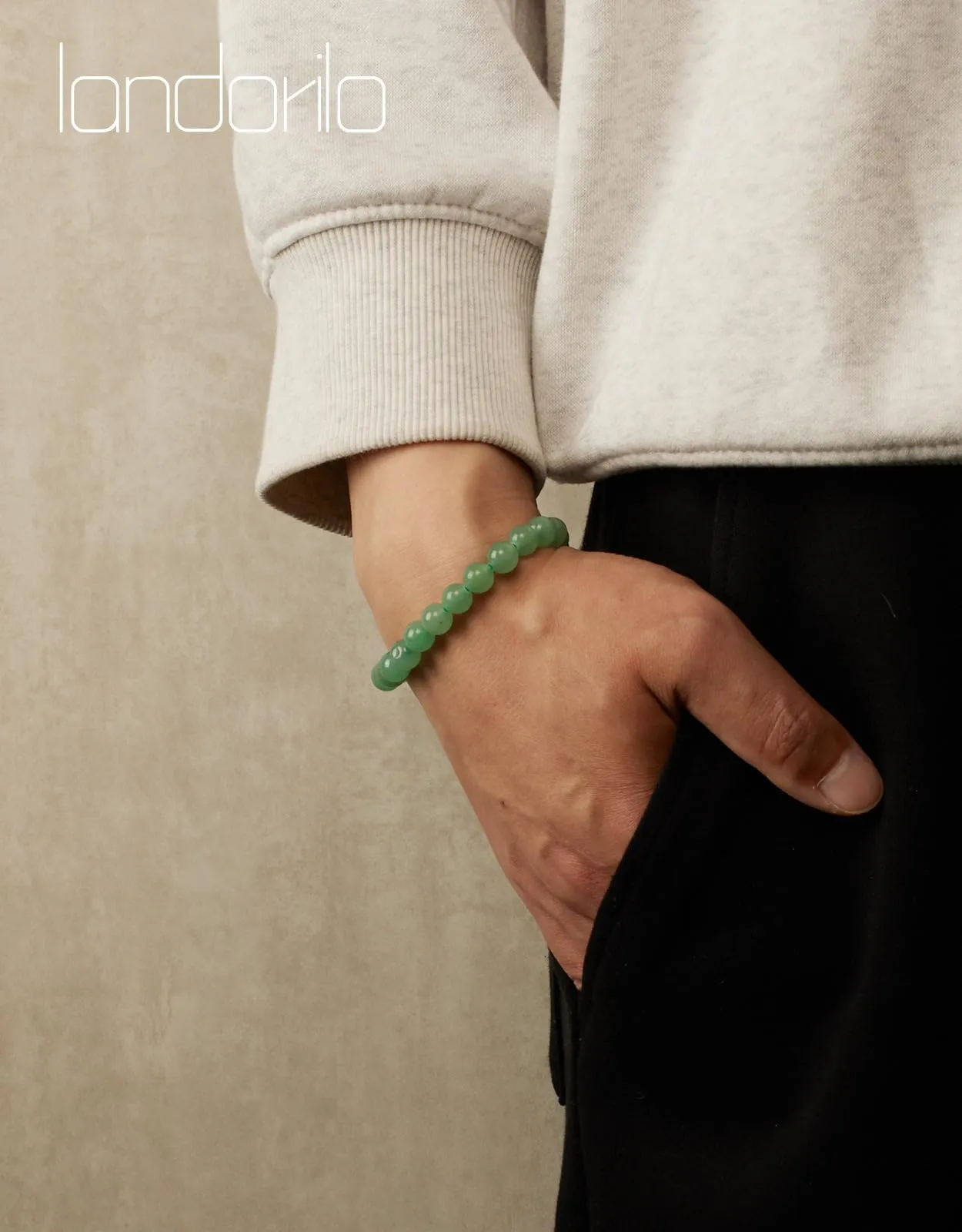 Landorilo Bracciale in Pietre Naturale per Donna Uomo, Avventurina Verde - immagine 2