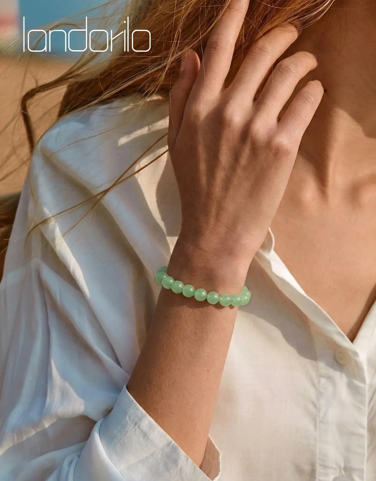 Landorilo Bracciale in Pietre Naturale per Donna Uomo, Avventurina Verde - immagine 3