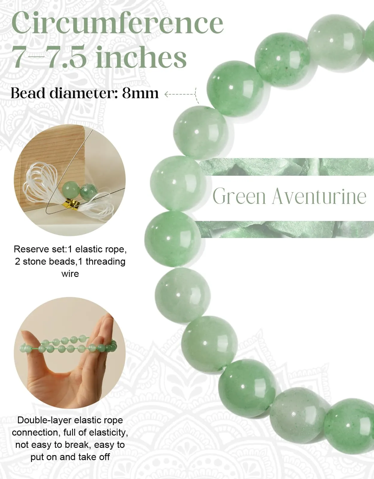 Landorilo Bracciale in Pietre Naturale per Donna Uomo, Avventurina Verde - immagine 4
