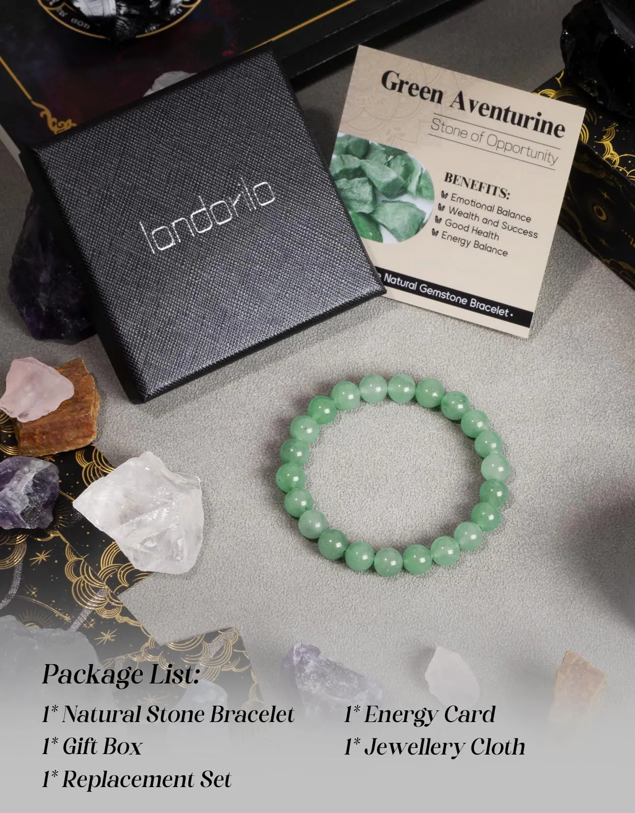 Landorilo Bracciale in Pietre Naturale per Donna Uomo, Avventurina Verde - immagine 5