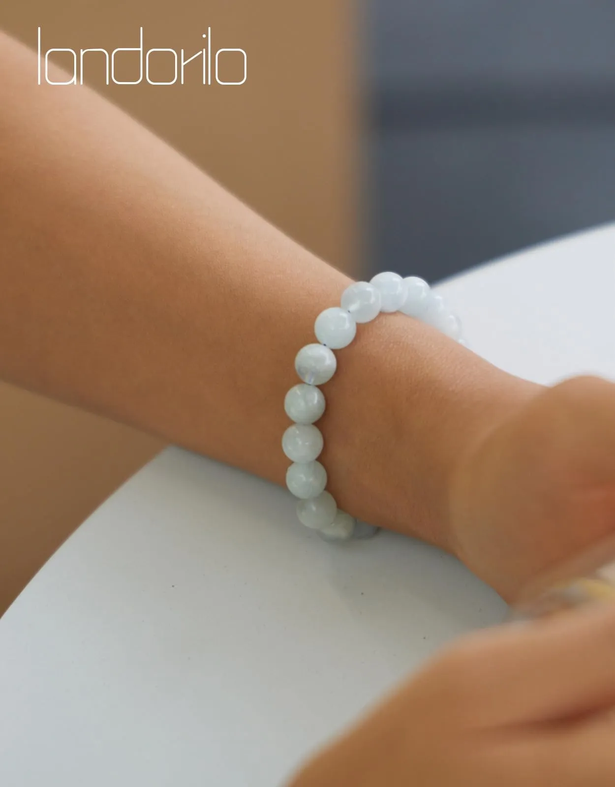 Landorilo Bracciale in Pietre Naturale per Donna Uomo, Acquamarina - immagine 3