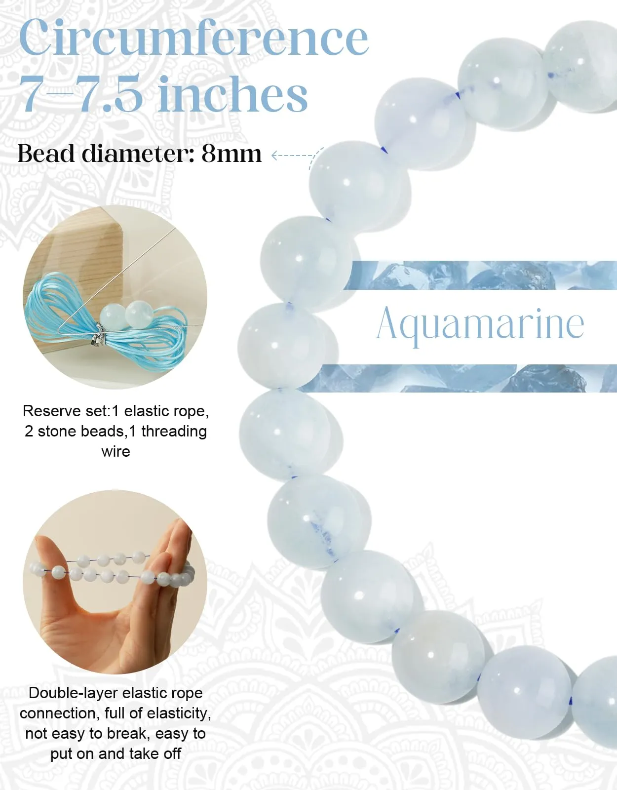 Landorilo Bracciale in Pietre Naturale per Donna Uomo, Acquamarina - immagine 4
