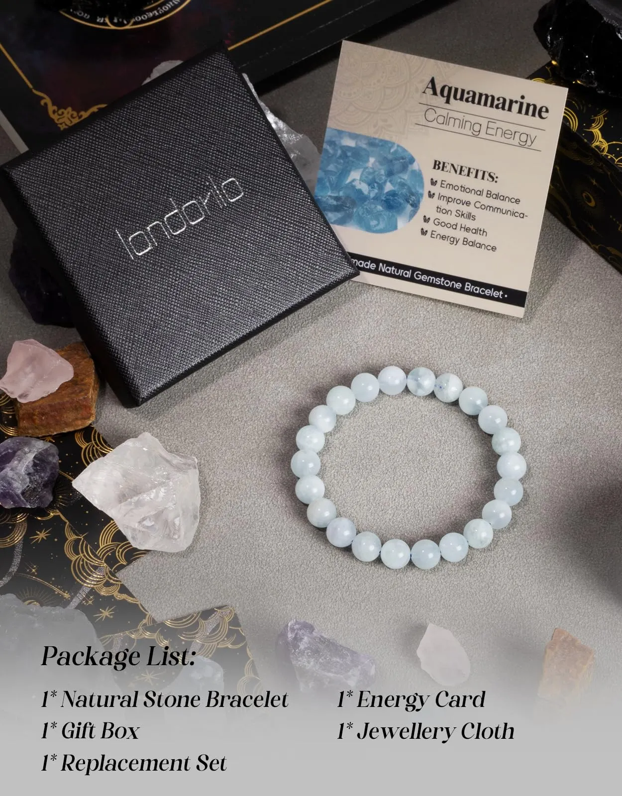 Landorilo Bracciale in Pietre Naturale per Donna Uomo, Acquamarina - immagine 5