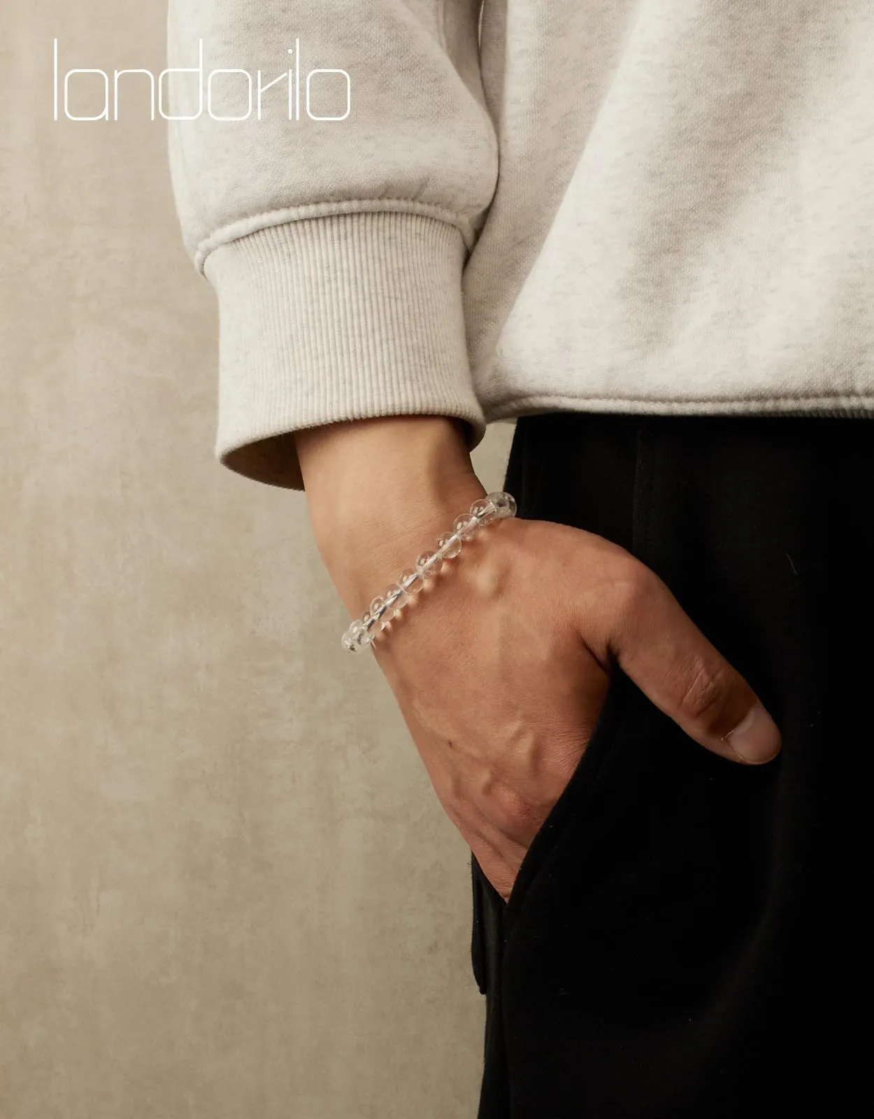 Landorilo Bracciale in Pietre Naturale per Donna Uomo, Quarzo Bianco - immagine 2