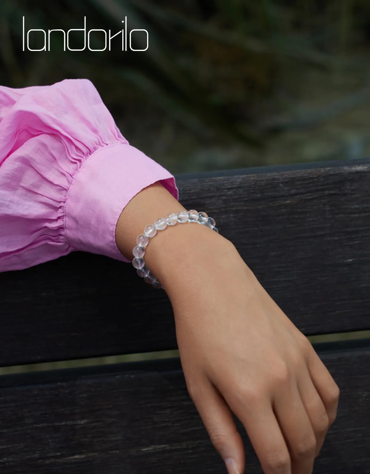 Landorilo Bracciale in Pietre Naturale per Donna Uomo, Quarzo Bianco - immagine 3