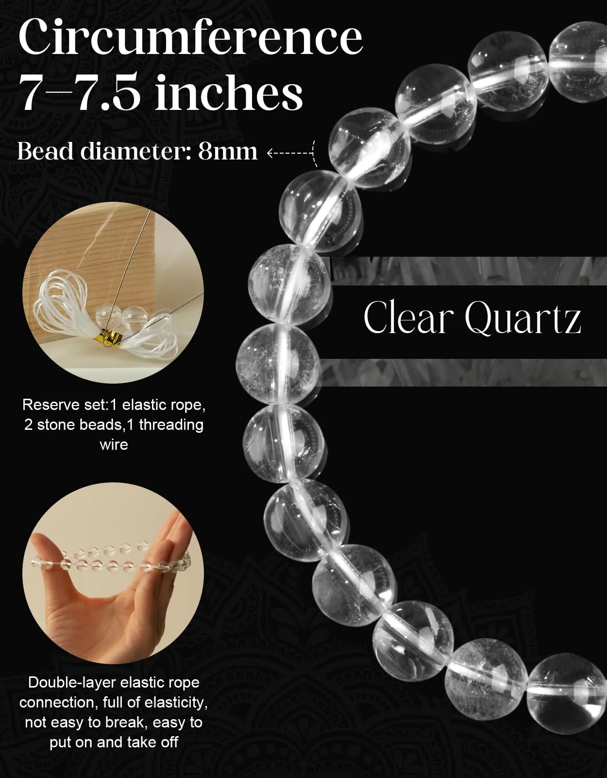 Landorilo Bracciale in Pietre Naturale per Donna Uomo, Quarzo Bianco - immagine 4