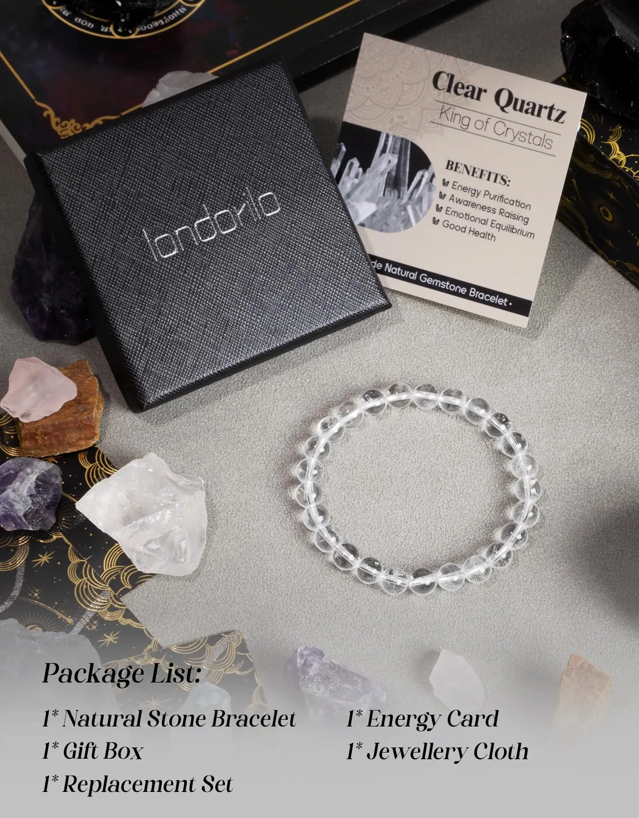 Landorilo Bracciale in Pietre Naturale per Donna Uomo, Quarzo Bianco - immagine 5