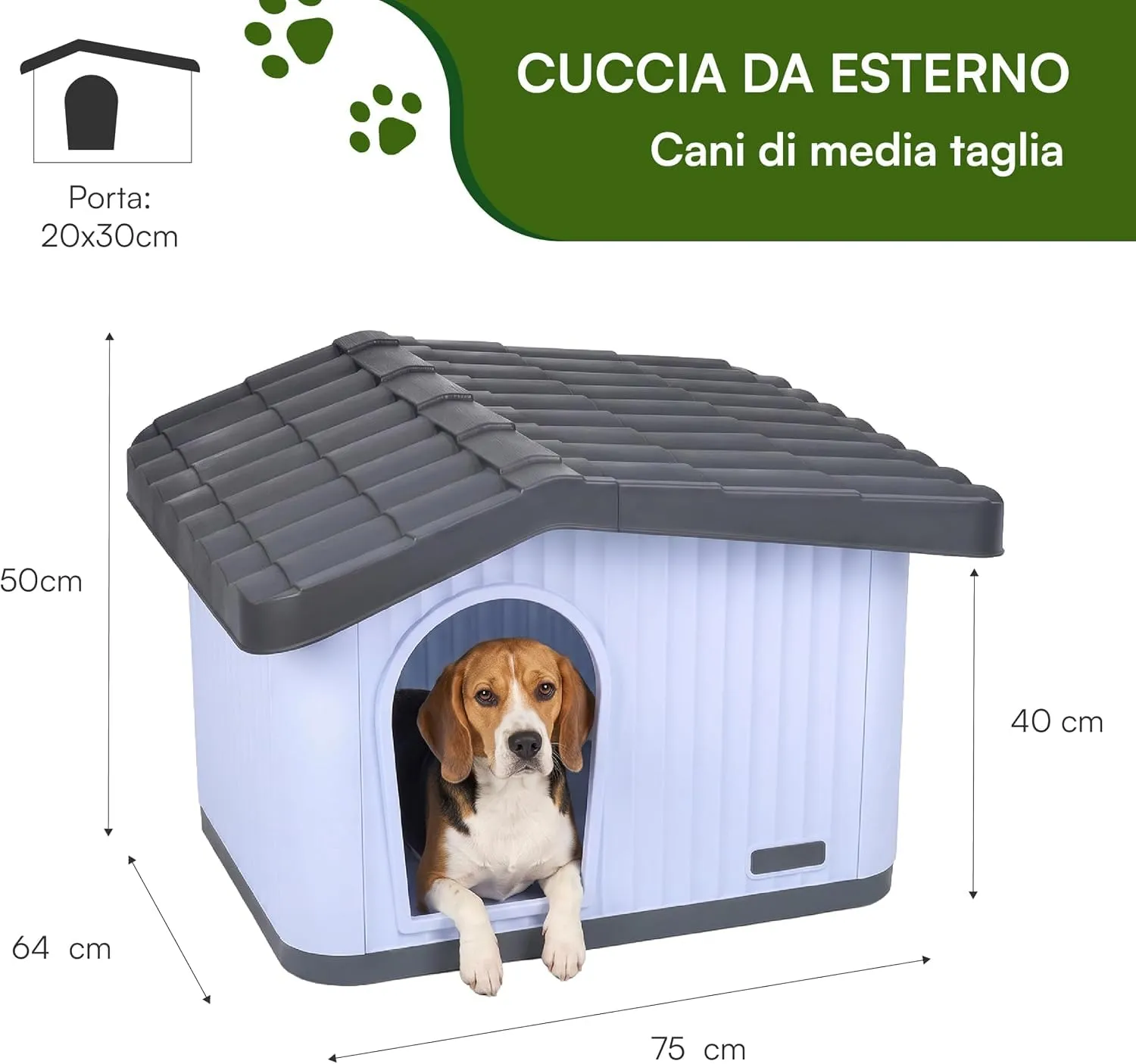 Baroni Home Cuccia per Cani e Gatti da Esterno in PP Resistente, Impermeabile e Anti UV, Casetta per Animali con Bocchette di Aerazione, Montaggio Facile (Grande) - immagine 3