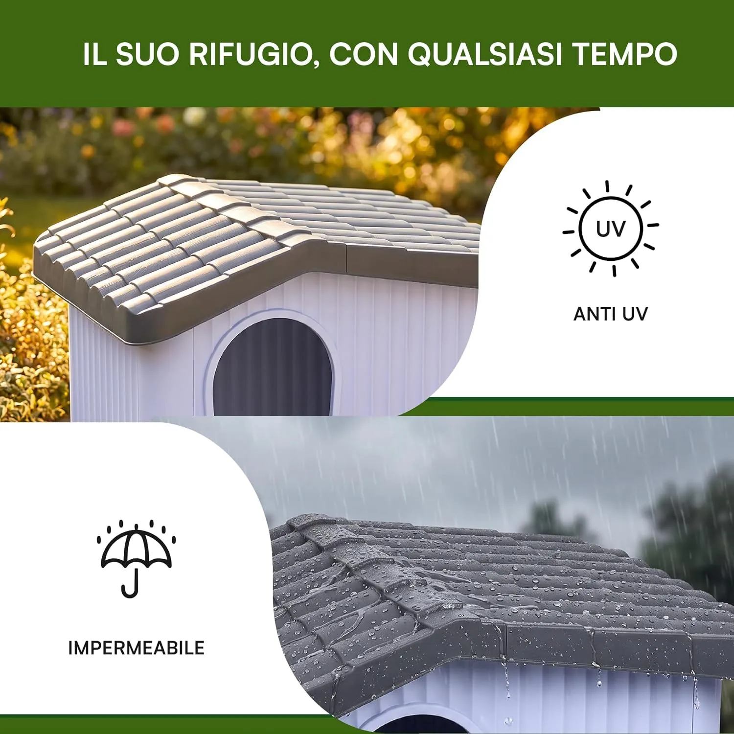 Baroni Home Cuccia per Cani e Gatti da Esterno in PP Resistente, Impermeabile e Anti UV, Casetta per Animali con Bocchette di Aerazione, Montaggio Facile (Grande) - immagine 4