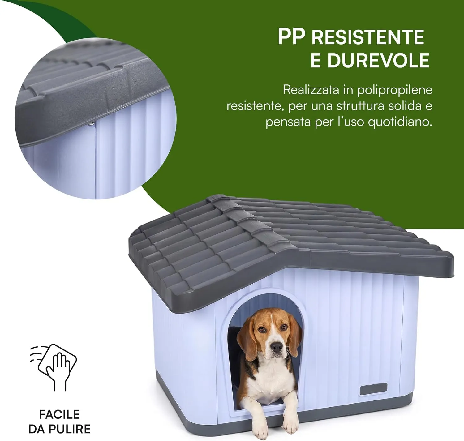 Baroni Home Cuccia per Cani e Gatti da Esterno in PP Resistente, Impermeabile e Anti UV, Casetta per Animali con Bocchette di Aerazione, Montaggio Facile (Grande) - immagine 6