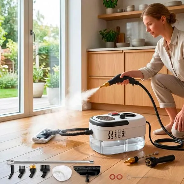 081 Store - Pulitore a Vapore 2500W ad Alta Pressione, 6 Livelli di Regolazione, Serbatoio XL da 1200 ml, Vapore fino a 105°C, Kit Accessori per Casa, Cucina, Bagno, Divani e Fughe - immagine 3