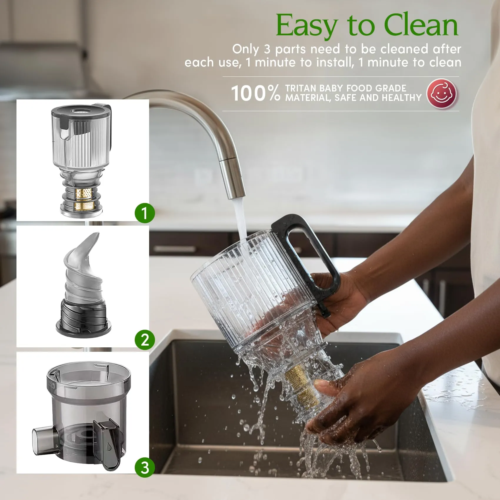 Anybear Estrattore a Freddo 124mm | 350W Doppia Tecnologia Spremitura Lenta | Resa Elevata | Tritan Senza BPA | Ricette Incluse (Grigio Scuro) - immagine 6