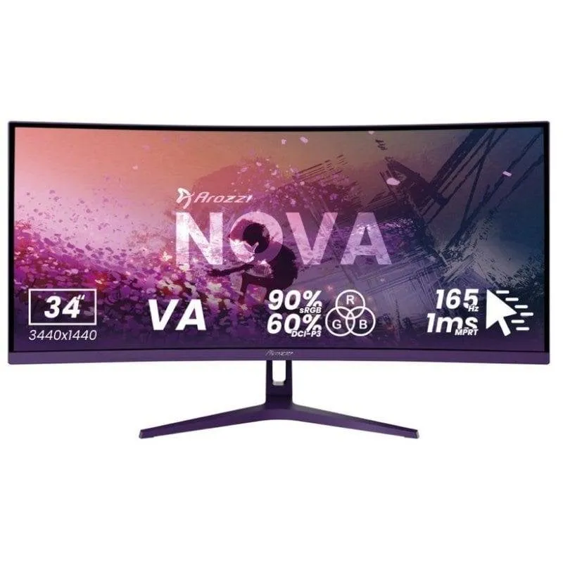 Monitor PC Arozzi Nova 34" UltraWide QHD 165Hz VA Curvo 1ms Speaker Gaming - immagine 1