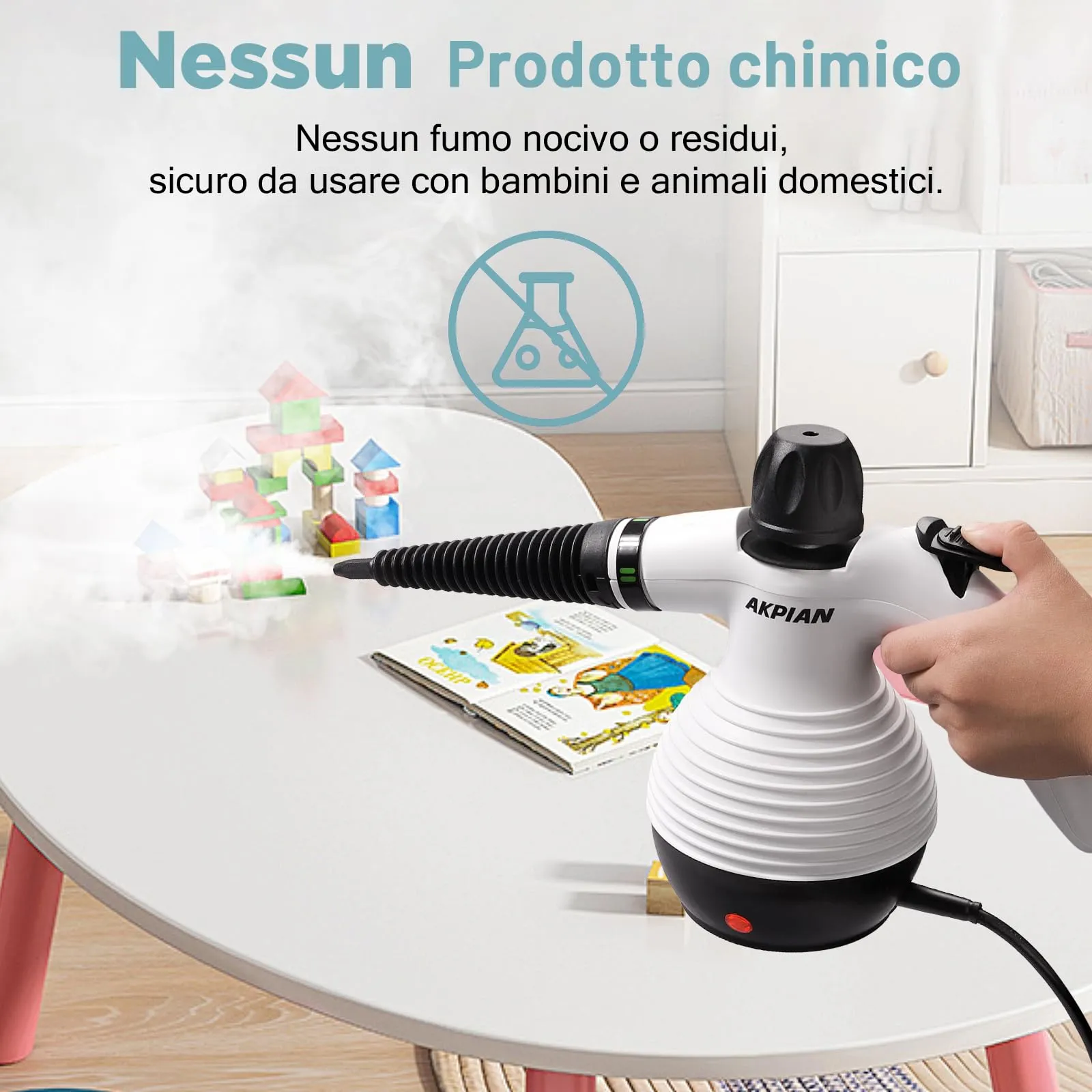 AKPIAN Pulitore a vapore manuale, Steam Cleaner con 10 accessori - immagine 3