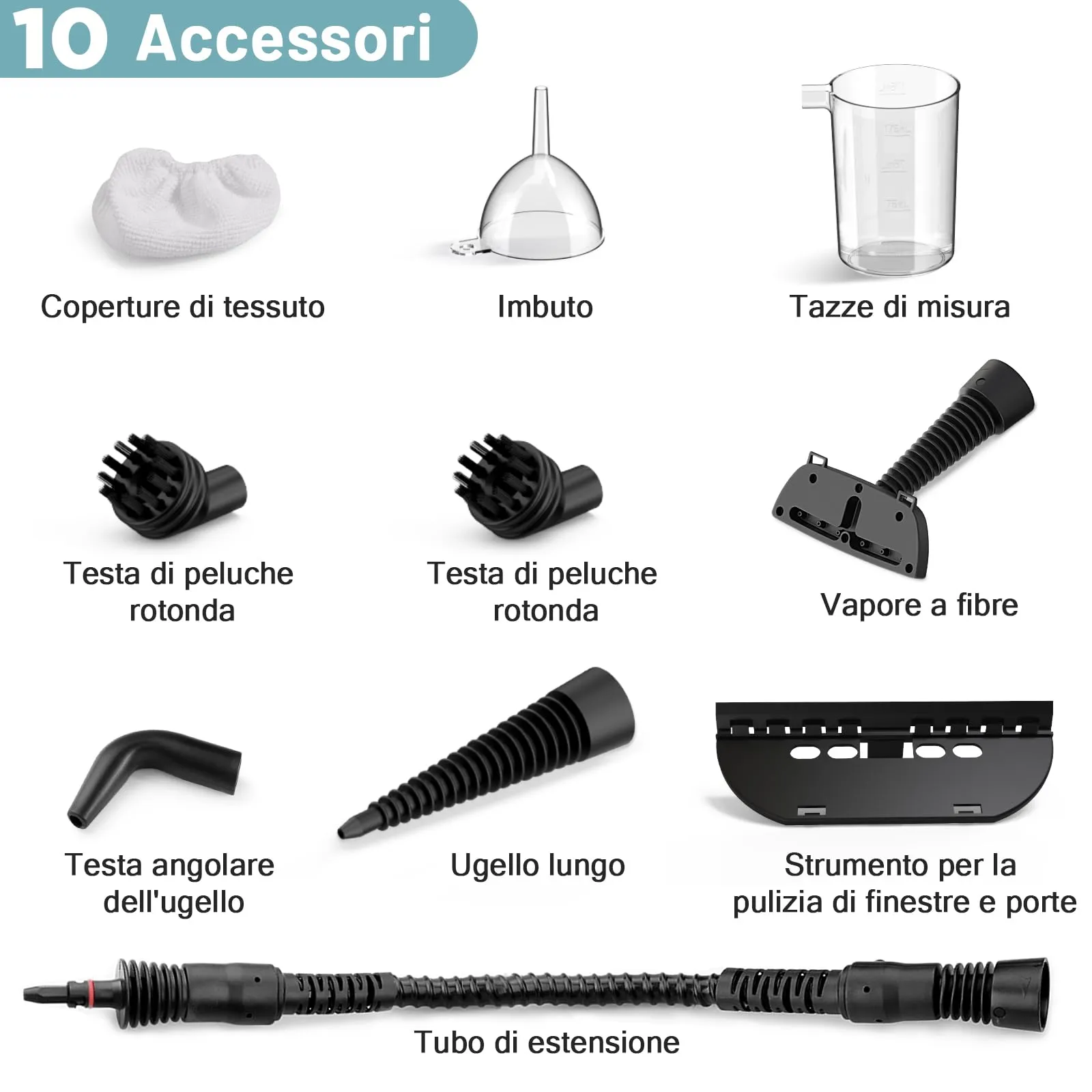 AKPIAN Pulitore a vapore manuale, Steam Cleaner con 10 accessori - immagine 7