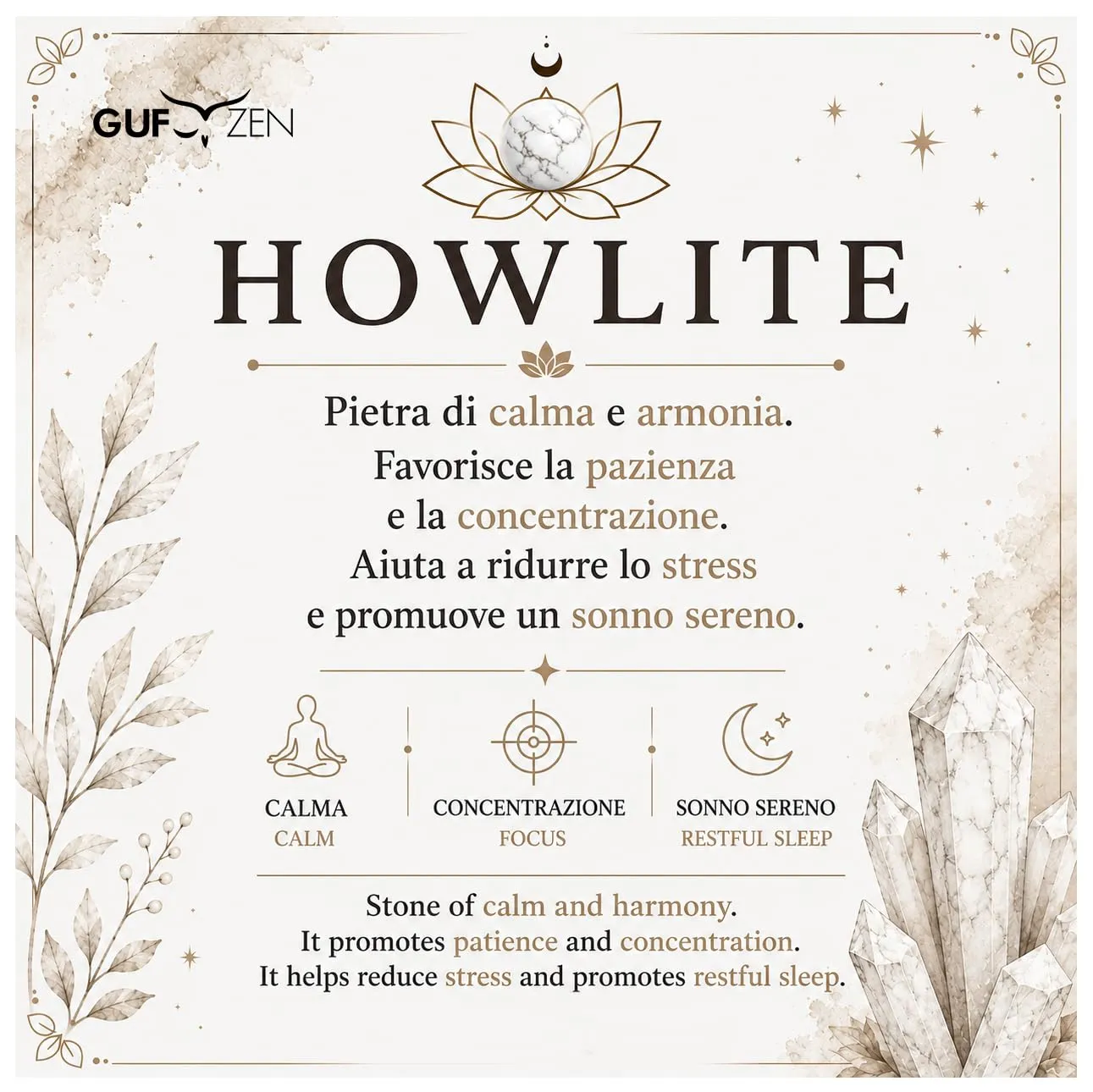 Bracciale Pietre Naturali 8mm GufoZen - Cristalli Veri per Uomo e Donna - Accessorio Elegante per Yoga e Meditazione - Idea Regalo Scatola Premium - Braccialetto Energia (Howlite Albero della Vita) - immagine 2