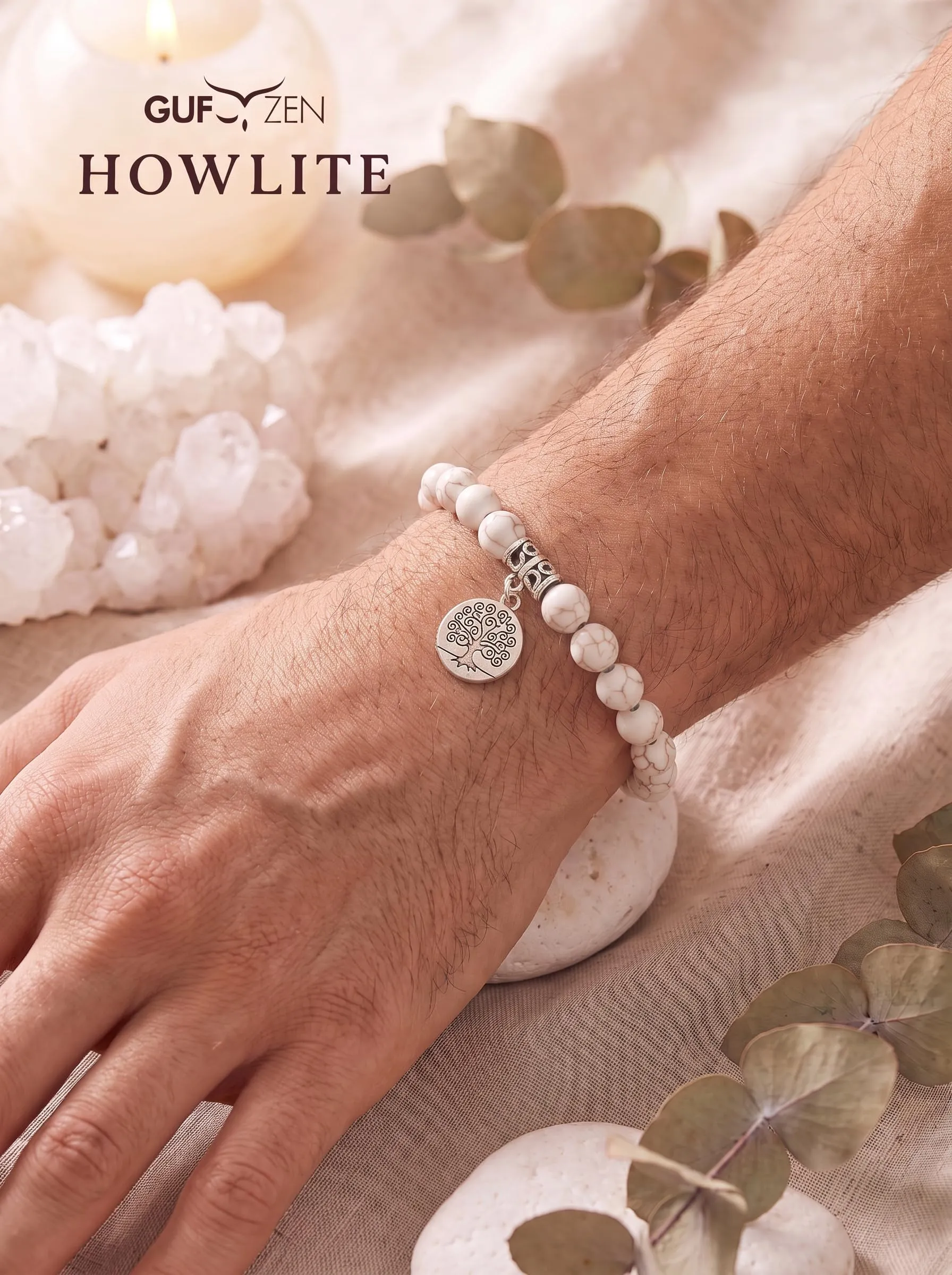 Bracciale Pietre Naturali 8mm GufoZen - Cristalli Veri per Uomo e Donna - Accessorio Elegante per Yoga e Meditazione - Idea Regalo Scatola Premium - Braccialetto Energia (Howlite Albero della Vita) - immagine 5