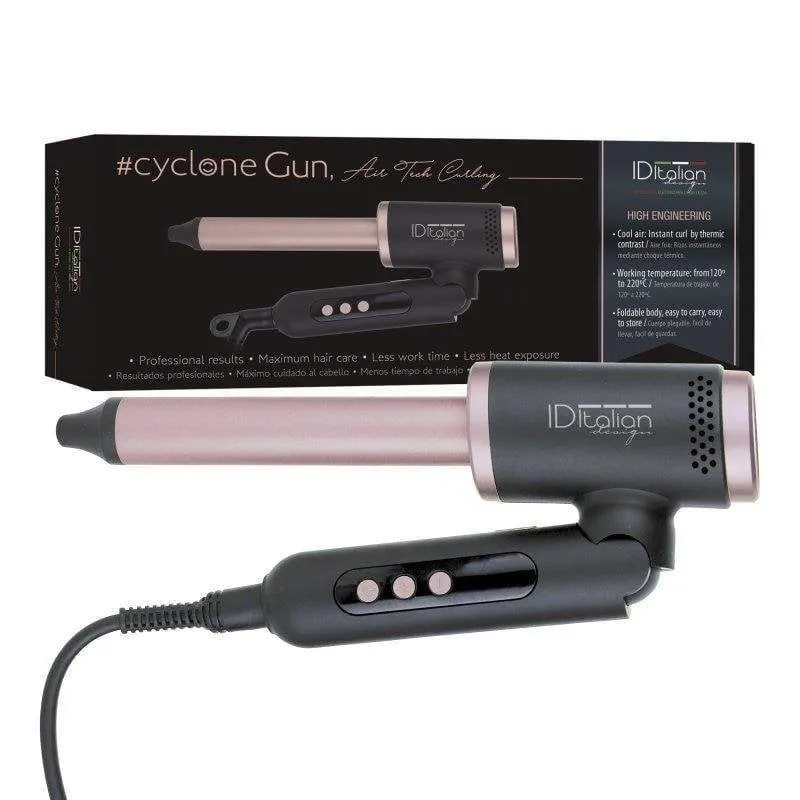 Arricciacapelli Italian Design Cyclone Gun Curler Ceramica 25mm 120-220°C 11 Impostazioni Spegnimento Automatico Pieghevole - immagine 1