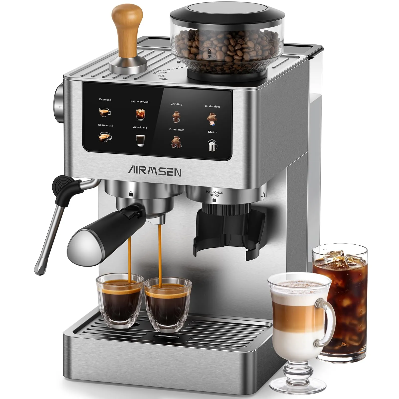AIRMSEN 20 Bar Macchina per Caffè Espresso con Macinacaffè e Montalatte - Programmable, Compatibile con Caffe Freddo (Cold Brew) e Americano, Macchina del Caffe per Macinato/Chicco Intero, 1,8L - immagine 1