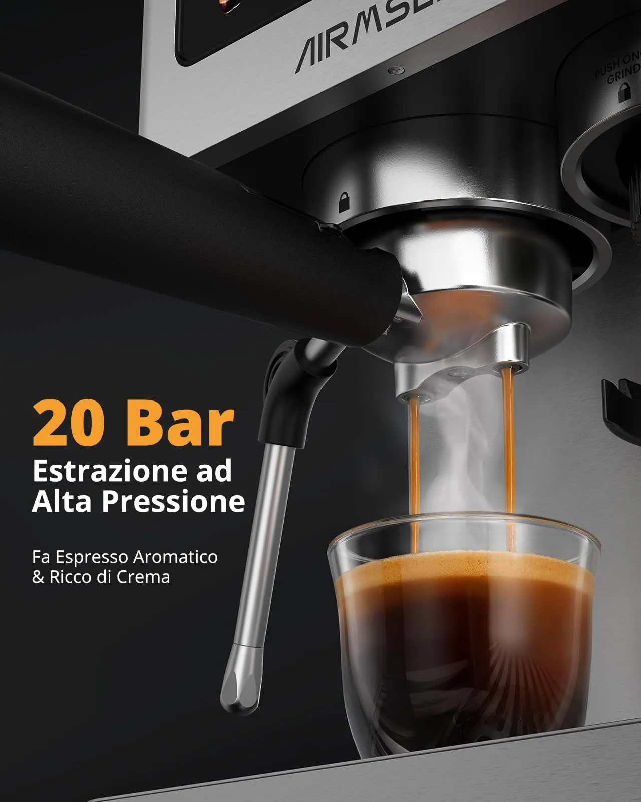 AIRMSEN 20 Bar Macchina per Caffè Espresso con Macinacaffè e Montalatte - Programmable, Compatibile con Caffe Freddo (Cold Brew) e Americano, Macchina del Caffe per Macinato/Chicco Intero, 1,8L - immagine 9