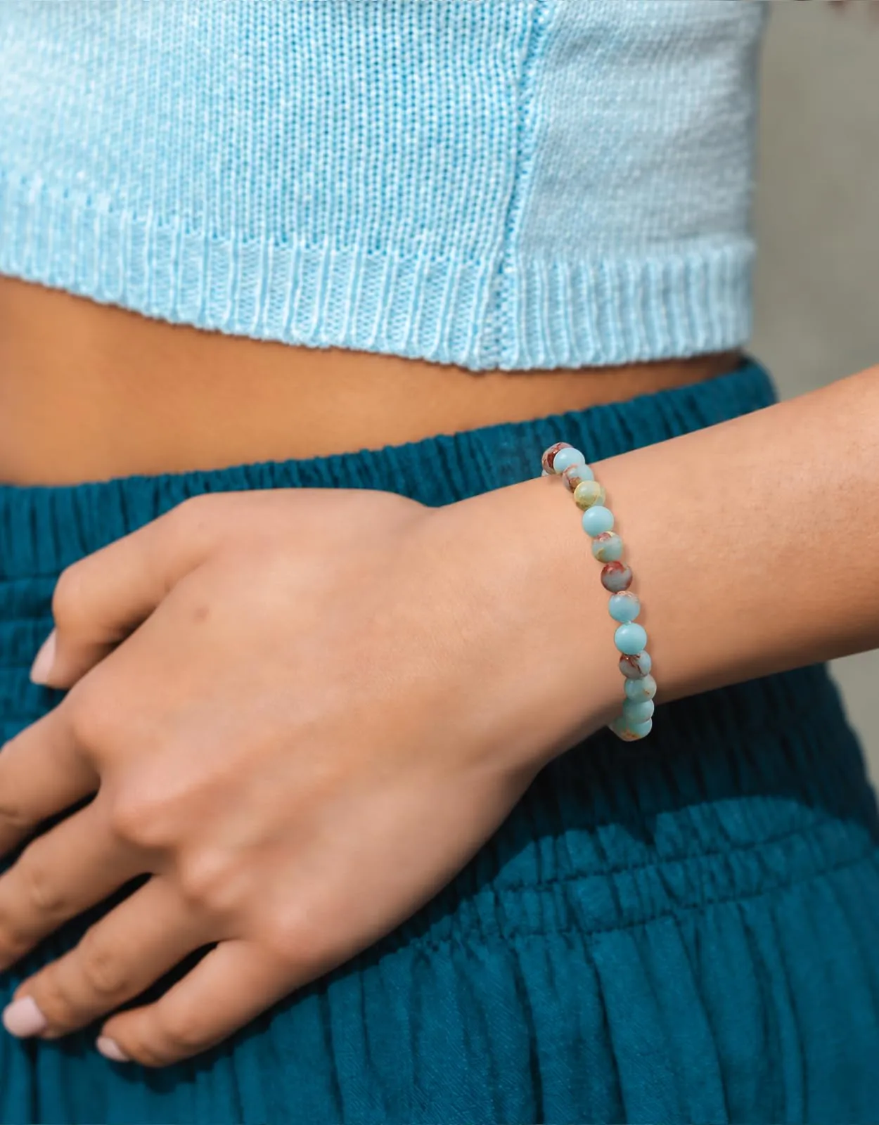 Landorilo Bracciale in Pietra Naturale da 6 mm, Pietra Blu Cielo - immagine 2