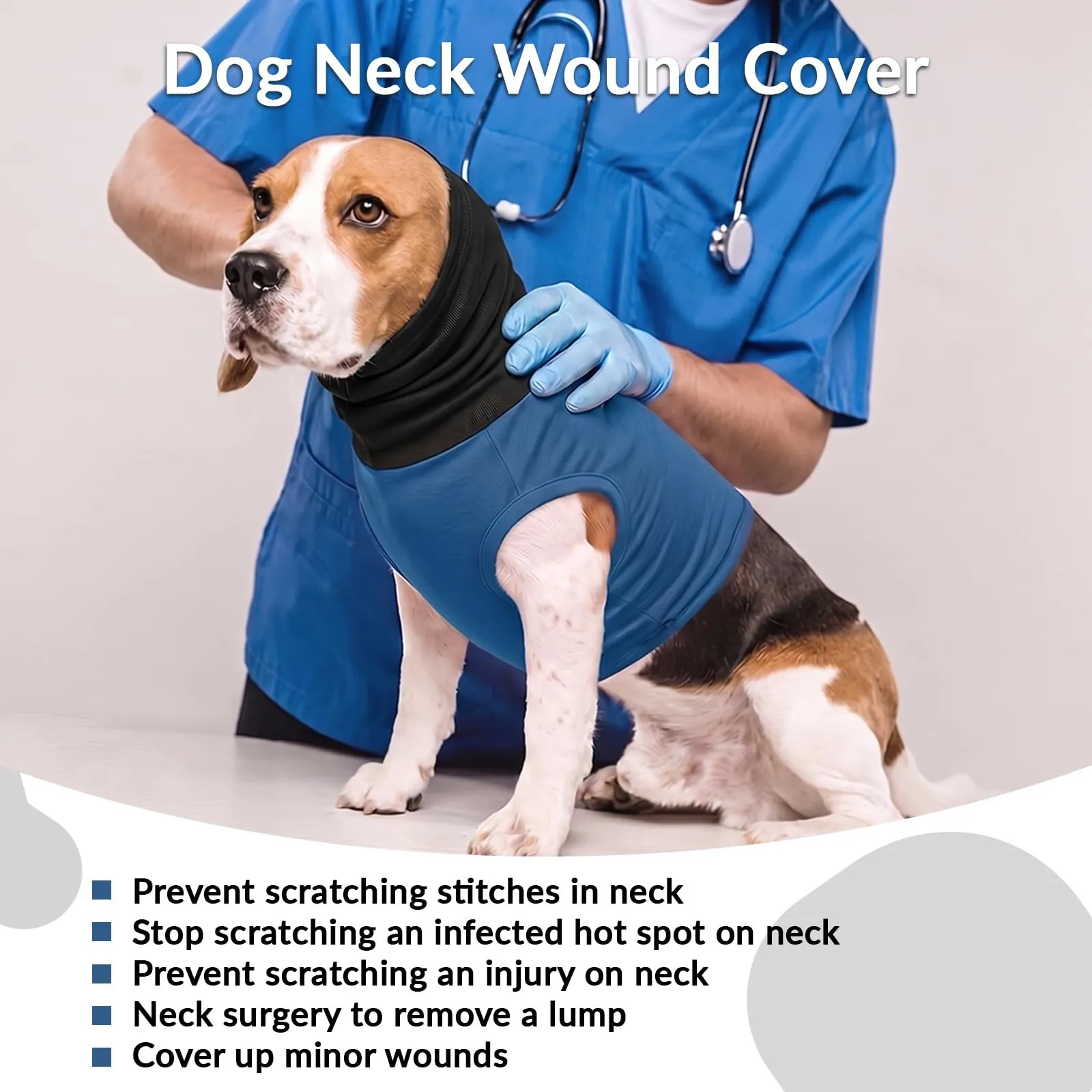 PUMYPOREITY Protezione per il collo per gatti, tuta chirurgica con collo per gatto, copertura per il collo (blu pavone, XS) - immagine 3