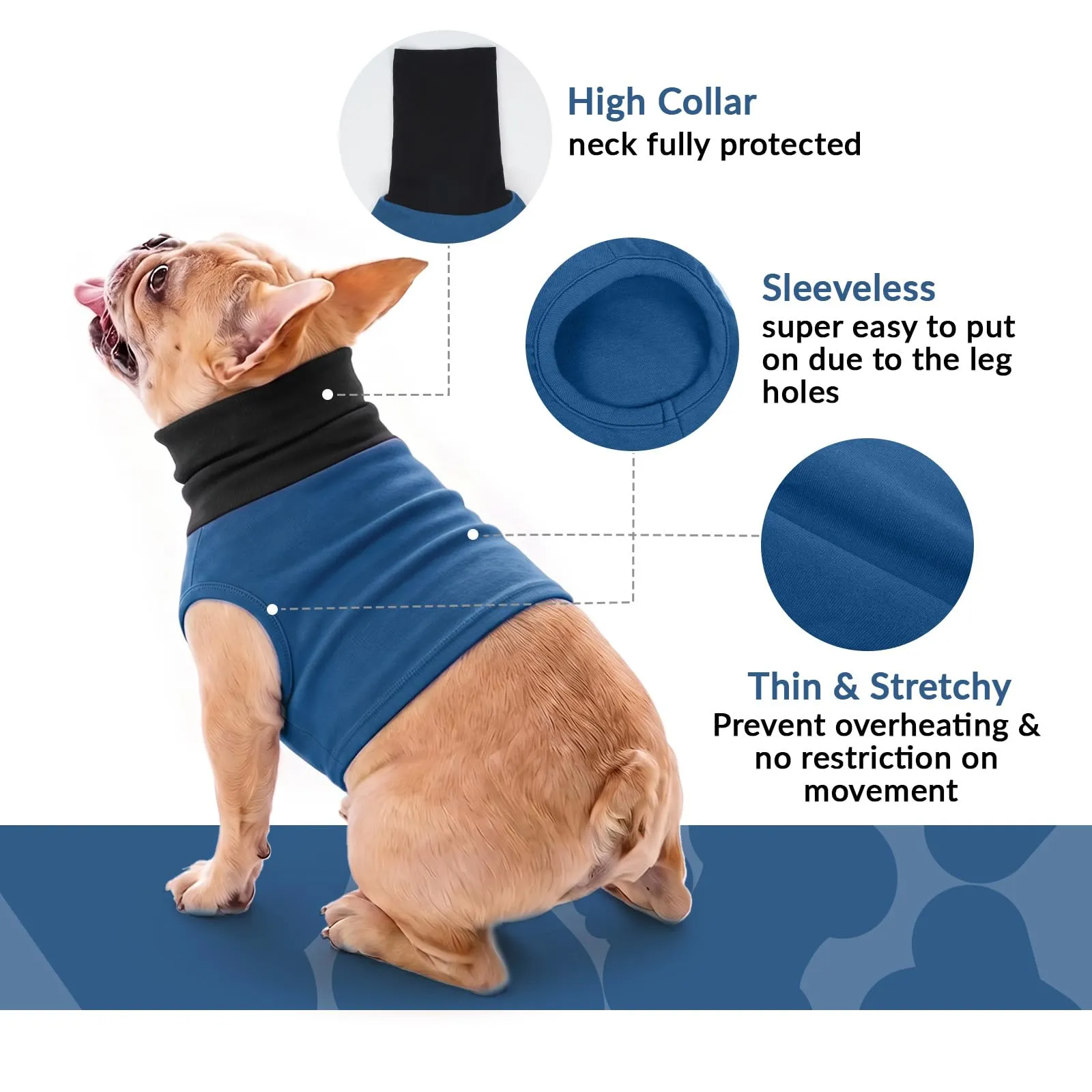 PUMYPOREITY Maglietta per cani con collo alto, bendaggio per la testa, orecchie del sangue del cane, protezione dai graffi, evita di graffiare le cuciture (blu pavone, 2XL) - immagine 6