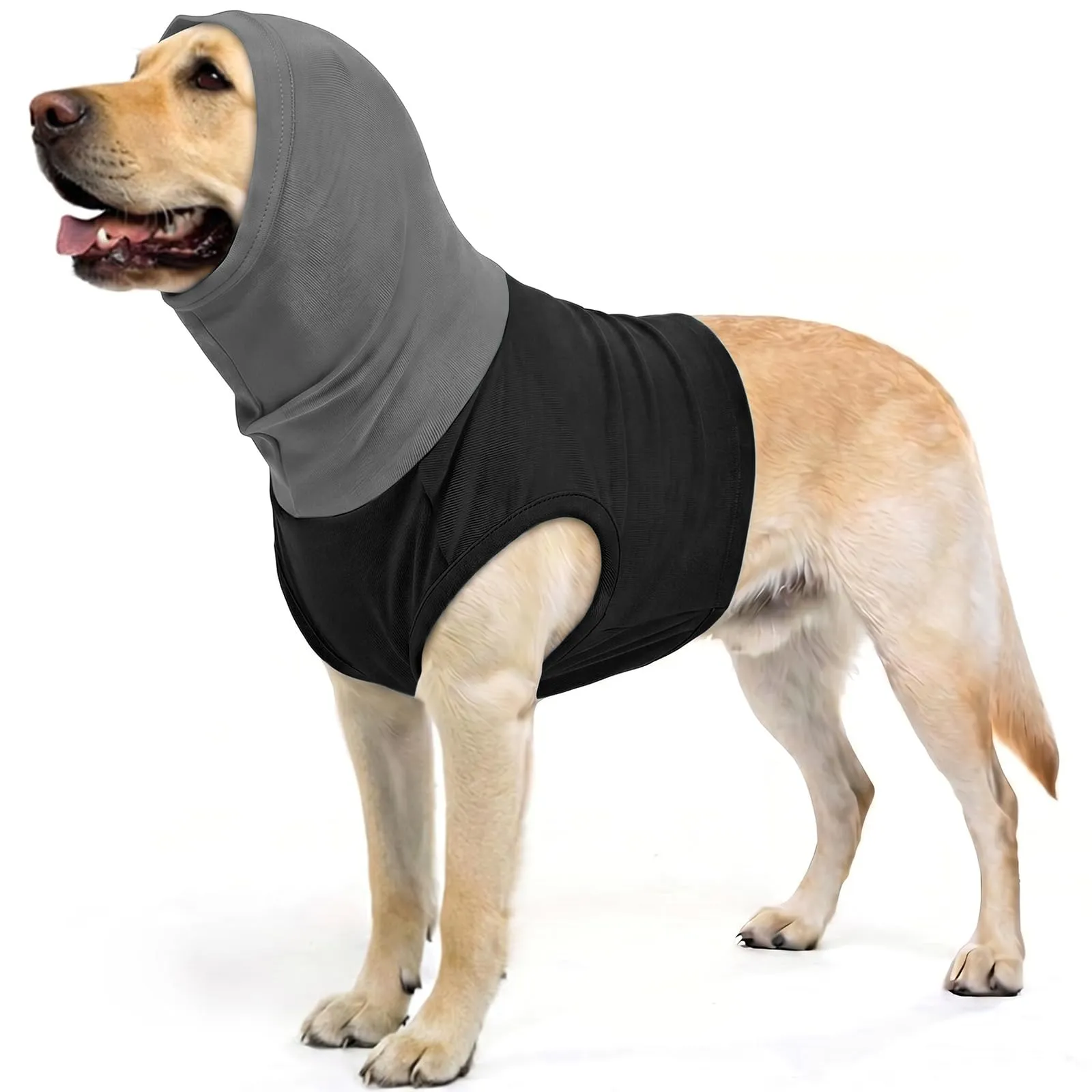 PUMYPOREITY Maglietta per cani con collo alto, bendaggio per la testa, orecchie del sangue del cane, protezione dai graffi, previene i graffi sulle cuciture (nero, 2XL) - immagine 1