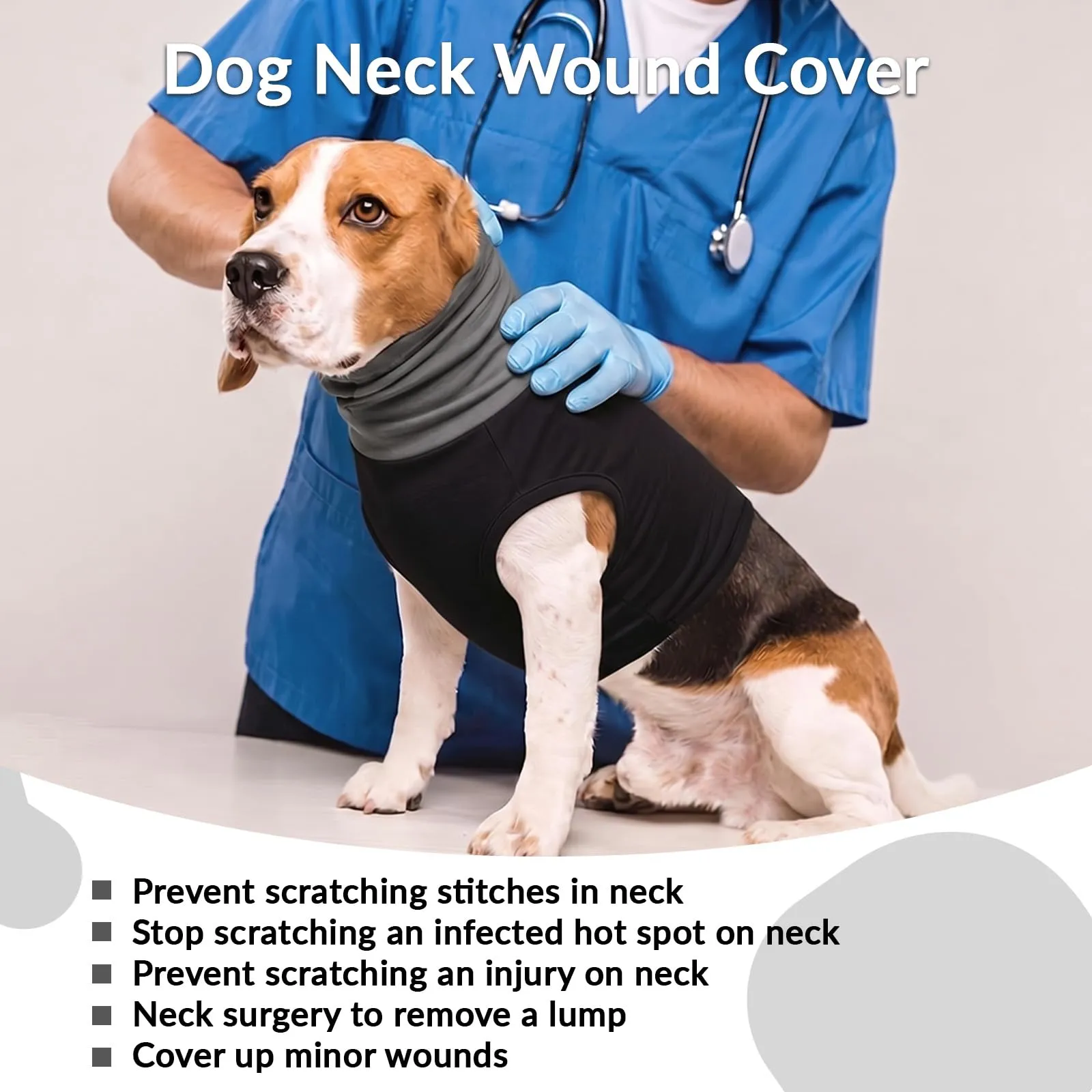 PUMYPOREITY Maglietta per cani con collo alto, bendaggio per la testa, orecchie del sangue del cane, protezione dai graffi, previene i graffi sulle cuciture (nero, 2XL) - immagine 3