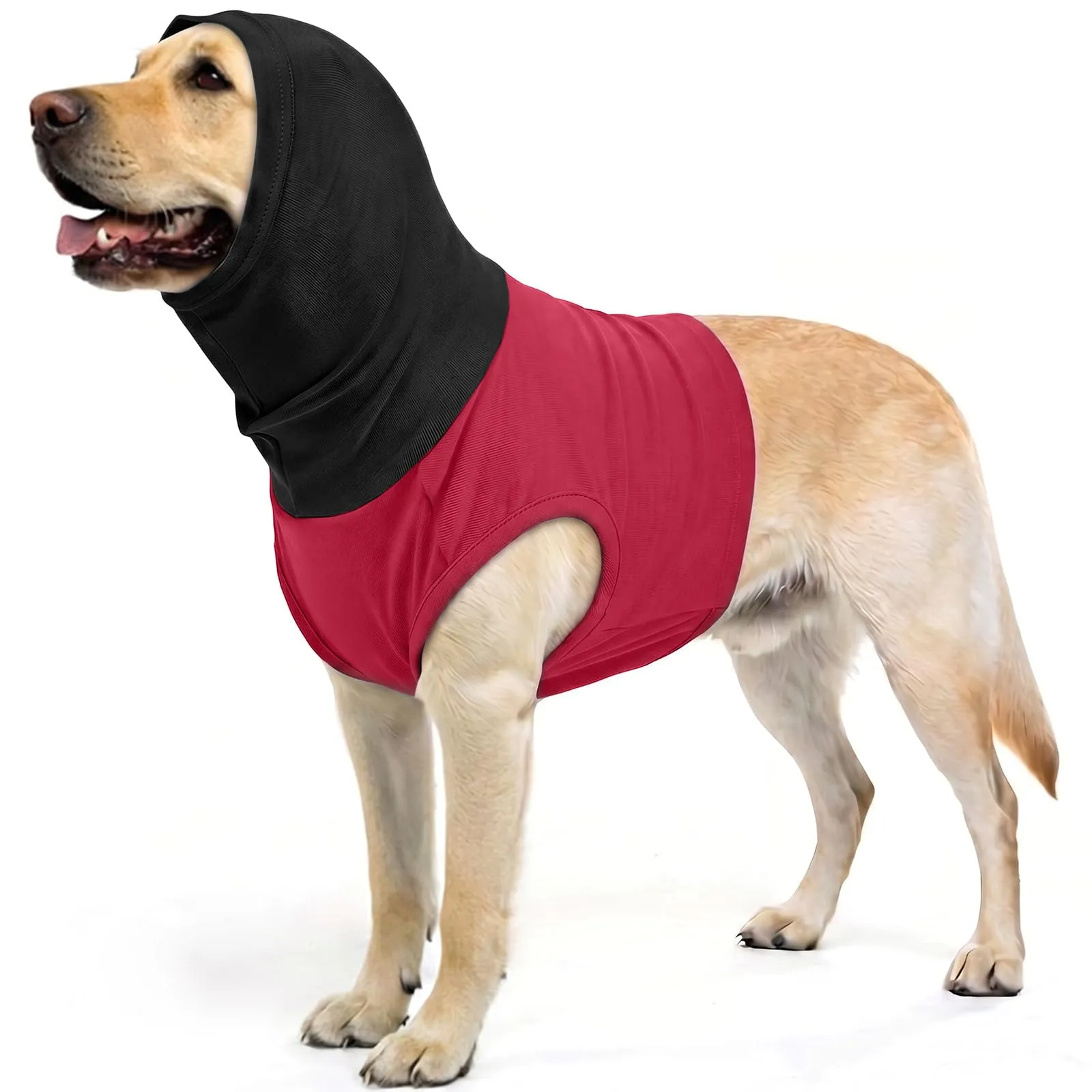 PUMYPOREITY Maglietta per cani con collo alto, bendaggio per la testa, protezione contro i graffi, previene i graffi sulle cuciture (rosso vino, 2XL) - immagine 1
