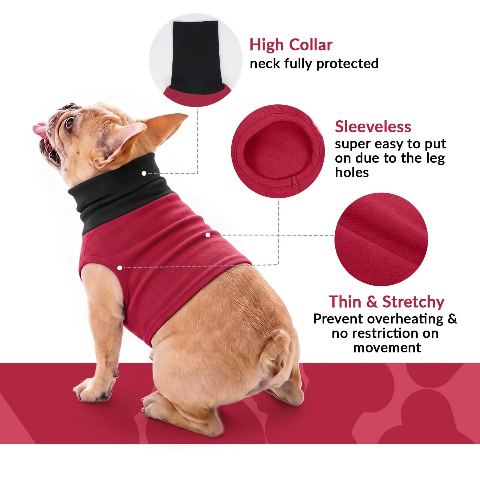 PUMYPOREITY Maglietta per cani con collo alto, bendaggio per la testa, protezione contro i graffi, previene i graffi sulle cuciture (rosso vino, 2XL) - immagine 6