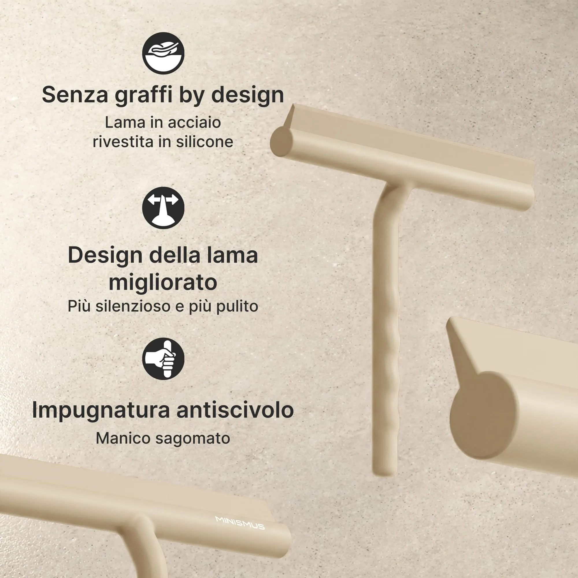 Minismus Tergivetro Doccia con Gancio, Pulisci Vetri Silicone, 21cm, Beige - immagine 4