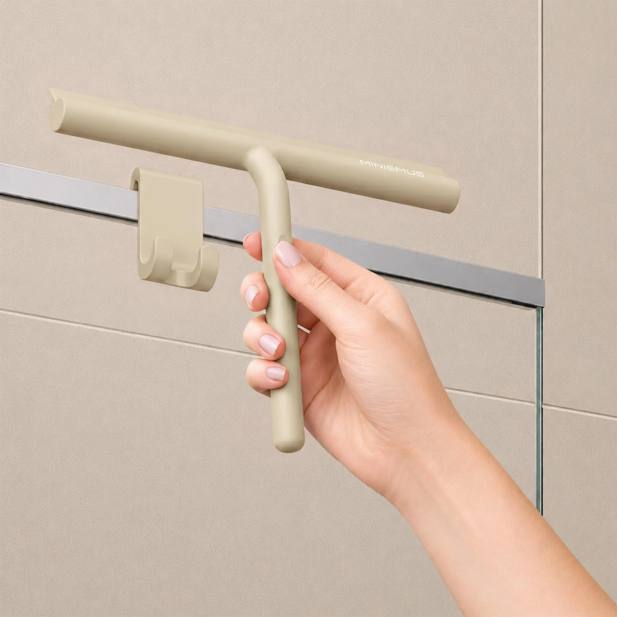 Minismus Tergivetro Doccia con Gancio, Pulisci Vetri Silicone, 21cm, Beige - immagine 5