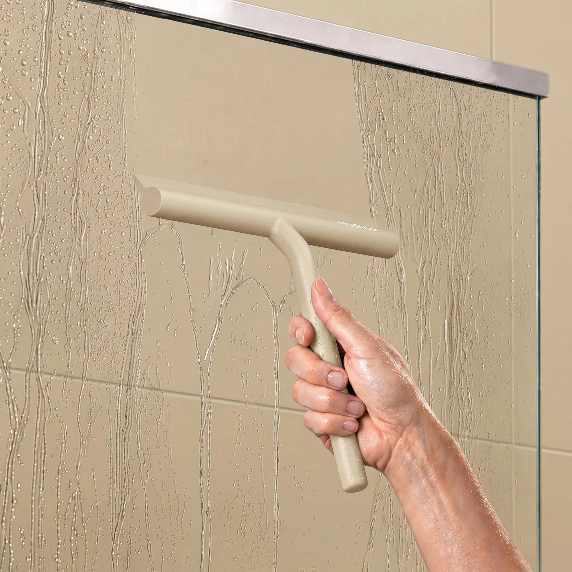 Minismus Tergivetro Doccia con Gancio, Pulisci Vetri Silicone, 21cm, Beige - immagine 7