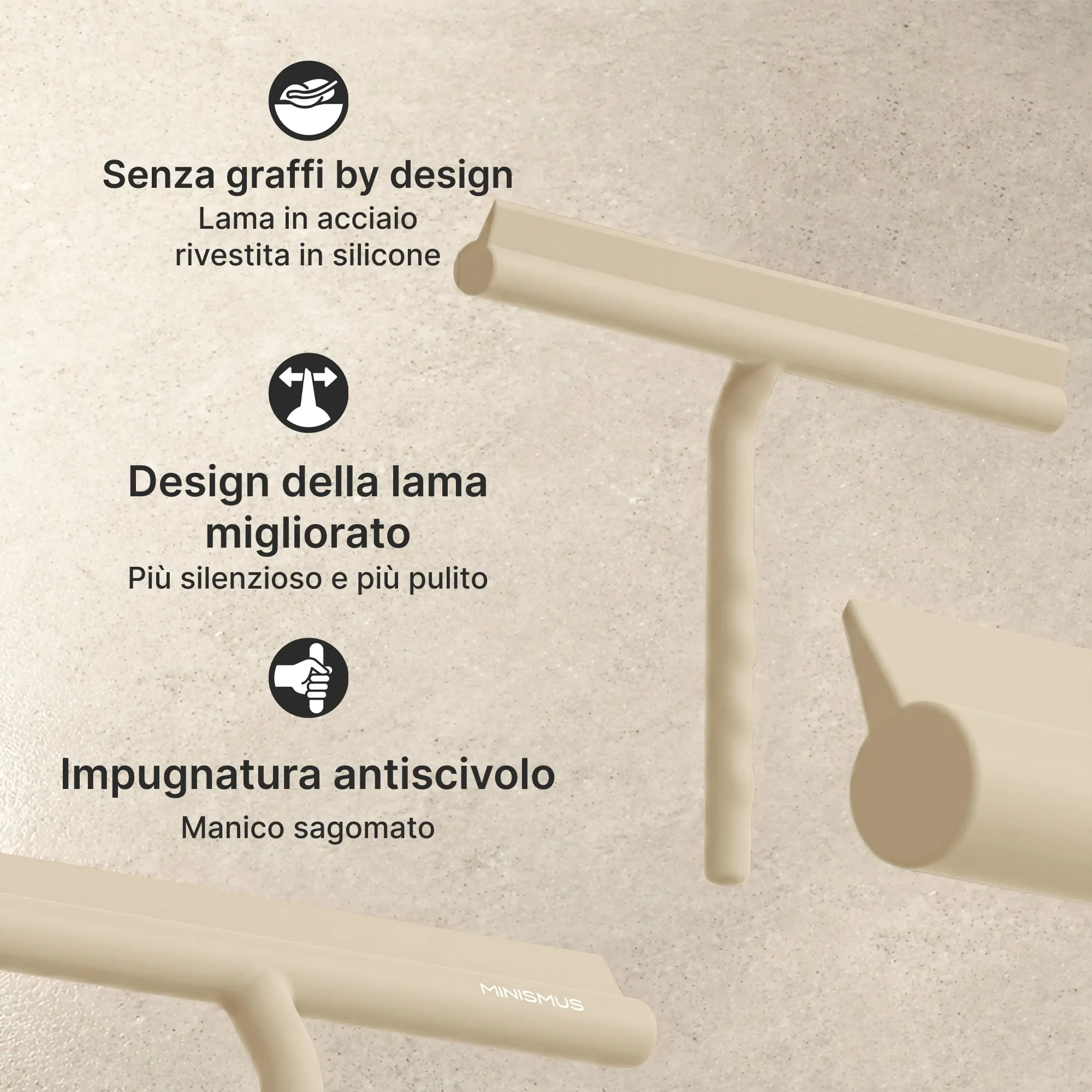 Minismus Tergivetro Doccia con Gancio, Pulisci Vetri Silicone, 28cm, Beige - immagine 4