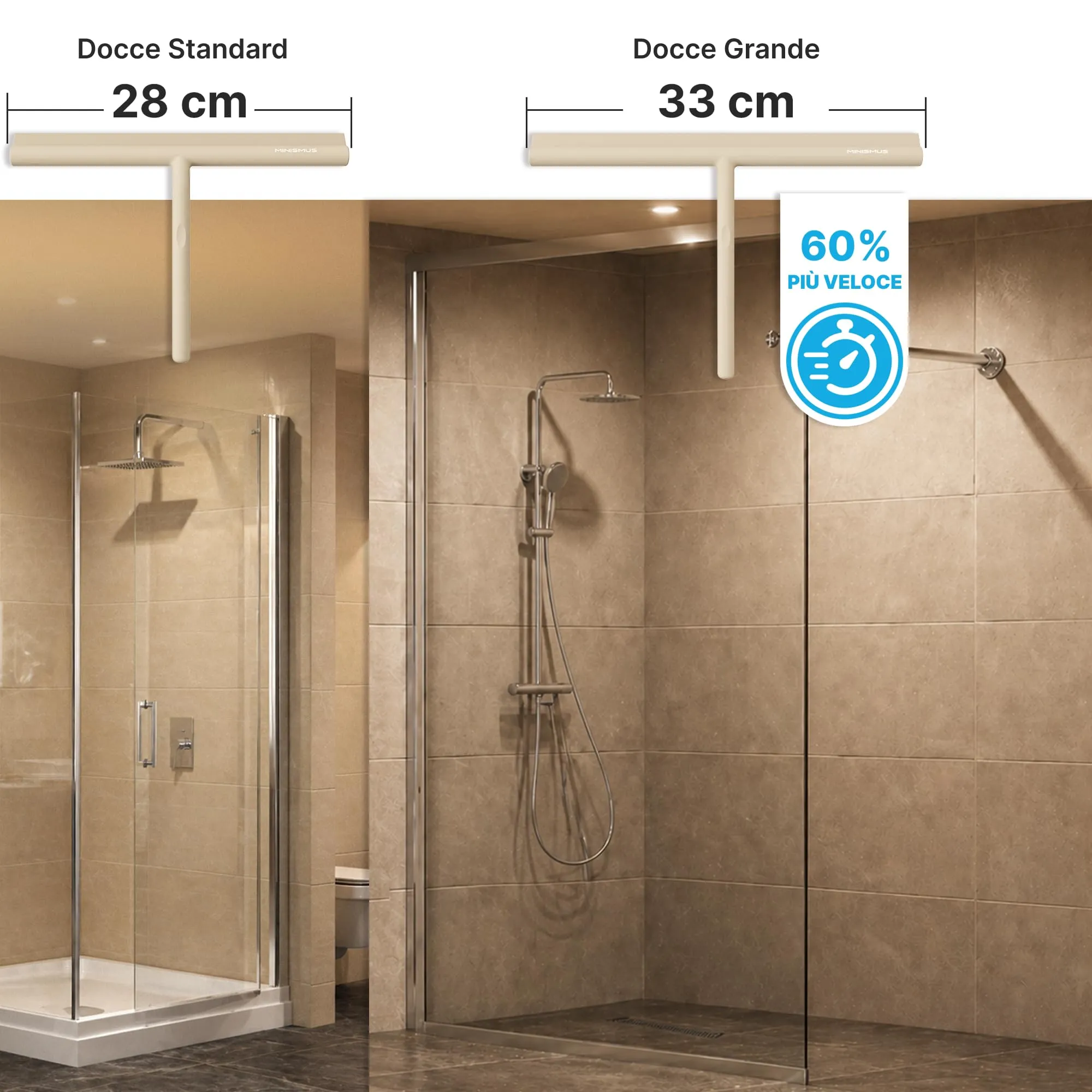 Minismus Tergivetro Doccia con Gancio, Pulisci Vetri Silicone, 28cm, Beige - immagine 6