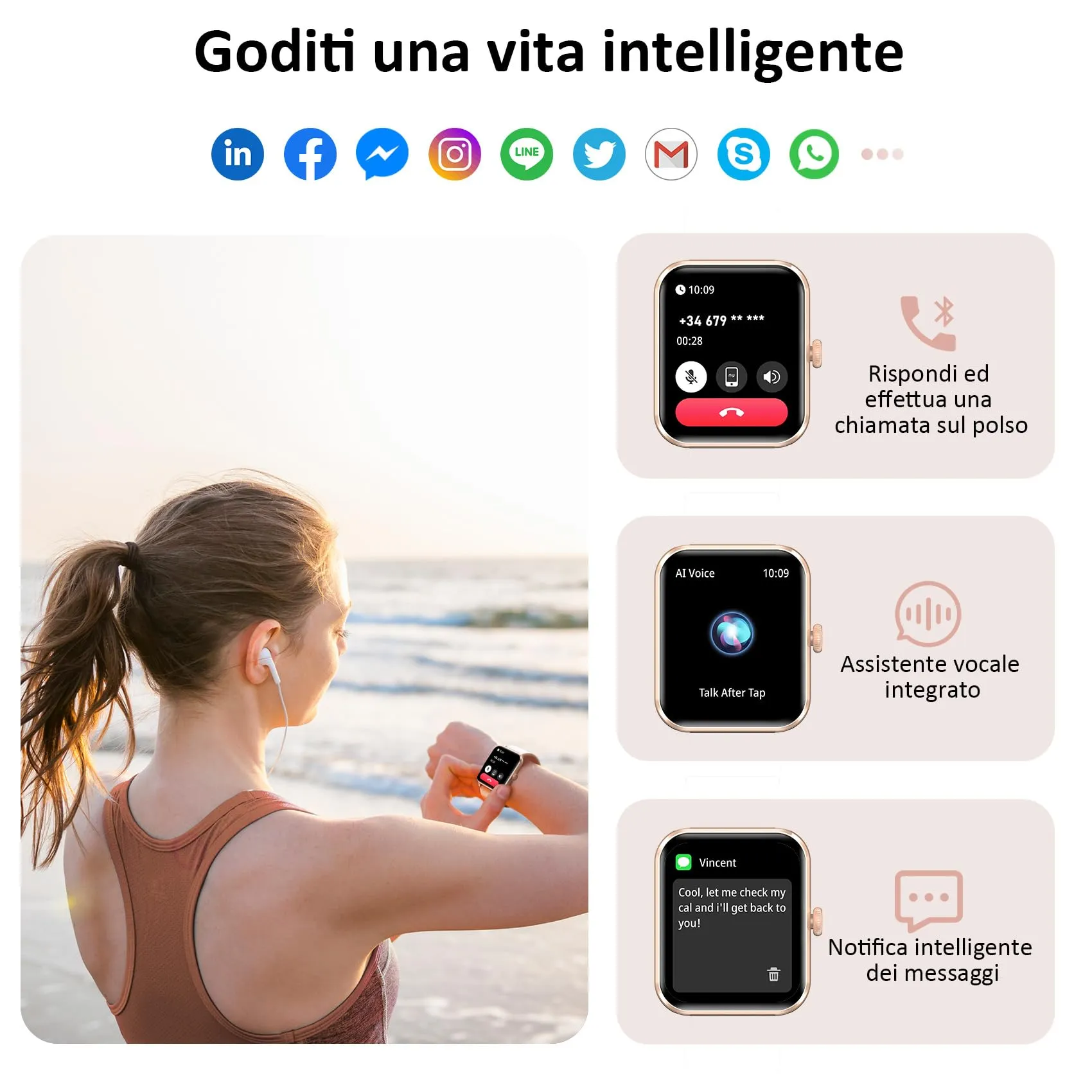 Blackview Smartwatch Uomo Donna, Effettua e Rispondi alle Chiamate,1,85'' Orologio Intelligente Fitness,Cardiofrequenzimetro, Monitoraggio del Sonno, Calcolatori per Android/iOS - immagine 2