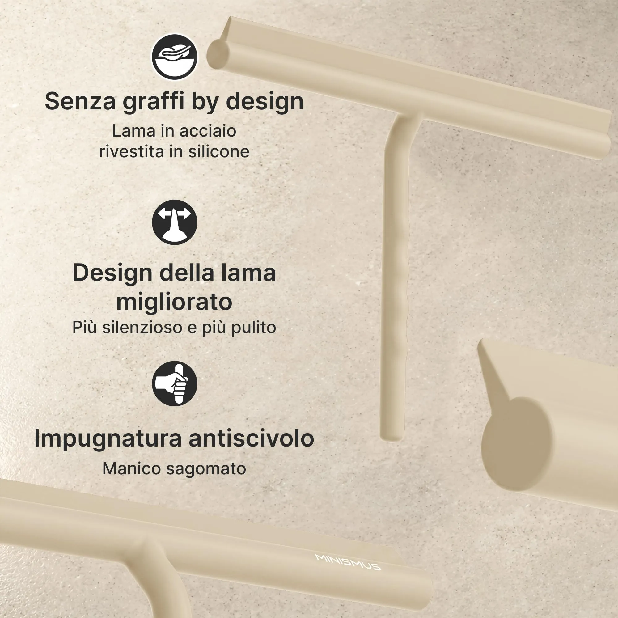 Minismus Tergivetro Doccia con Gancio, Pulisci Vetri Silicone, 33cm, Beige - immagine 4