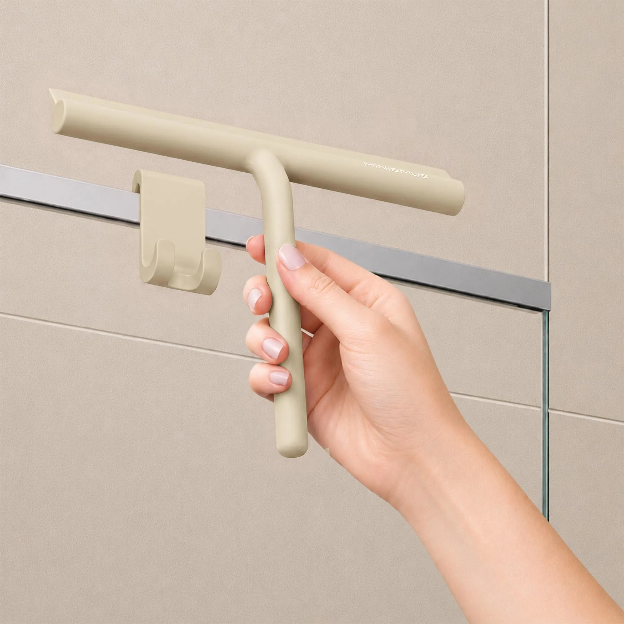 Minismus Tergivetro Doccia con Gancio, Pulisci Vetri Silicone, 33cm, Beige - immagine 5