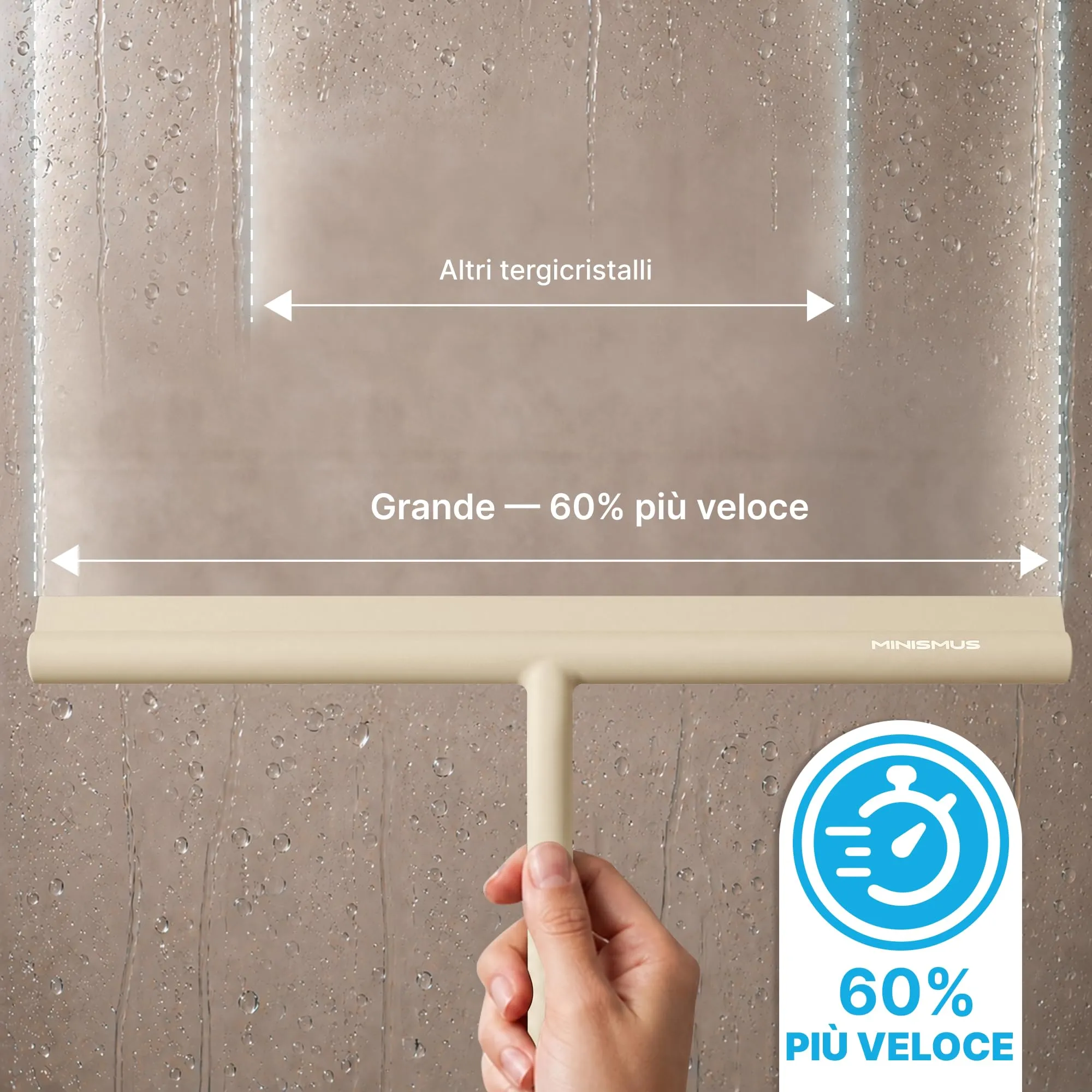 Minismus Tergivetro Doccia con Gancio, Pulisci Vetri Silicone, 33cm, Beige - immagine 6
