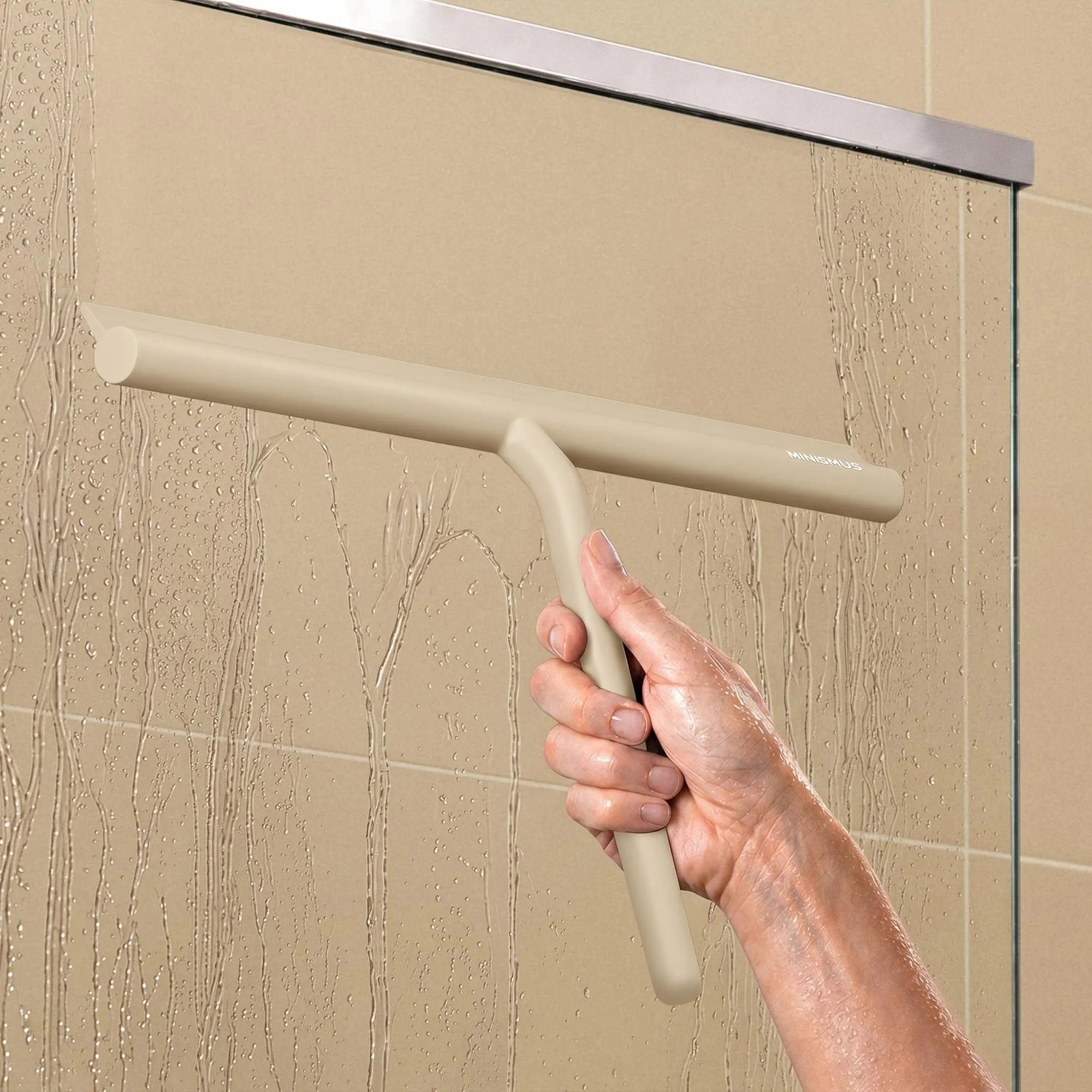 Minismus Tergivetro Doccia con Gancio, Pulisci Vetri Silicone, 33cm, Beige - immagine 7