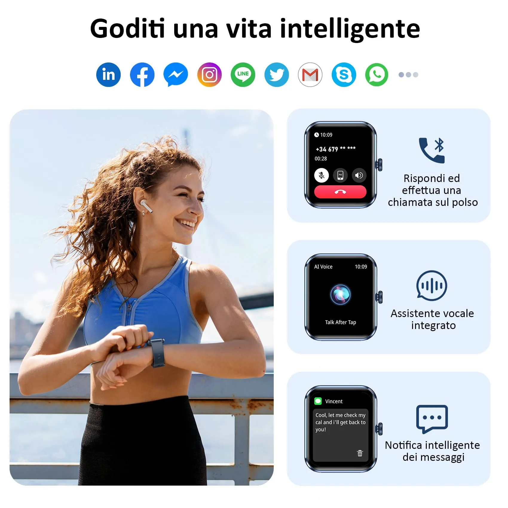 Blackview Smartwatch Uomo Donna, Effettua e Rispondi alle Chiamate,1,85'' Orologio Intelligente Fitness,Cardiofrequenzimetro, Monitoraggio del Sonno, Calcolatori per Android/iOS - immagine 2