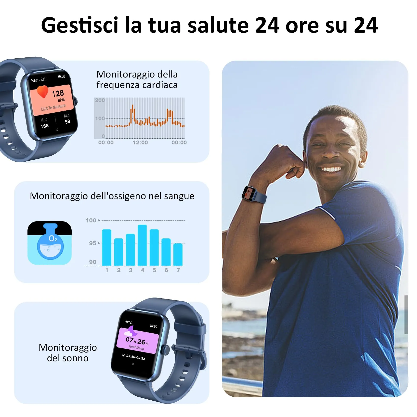 Blackview Smartwatch Uomo Donna, Effettua e Rispondi alle Chiamate,1,85'' Orologio Intelligente Fitness,Cardiofrequenzimetro, Monitoraggio del Sonno, Calcolatori per Android/iOS - immagine 3