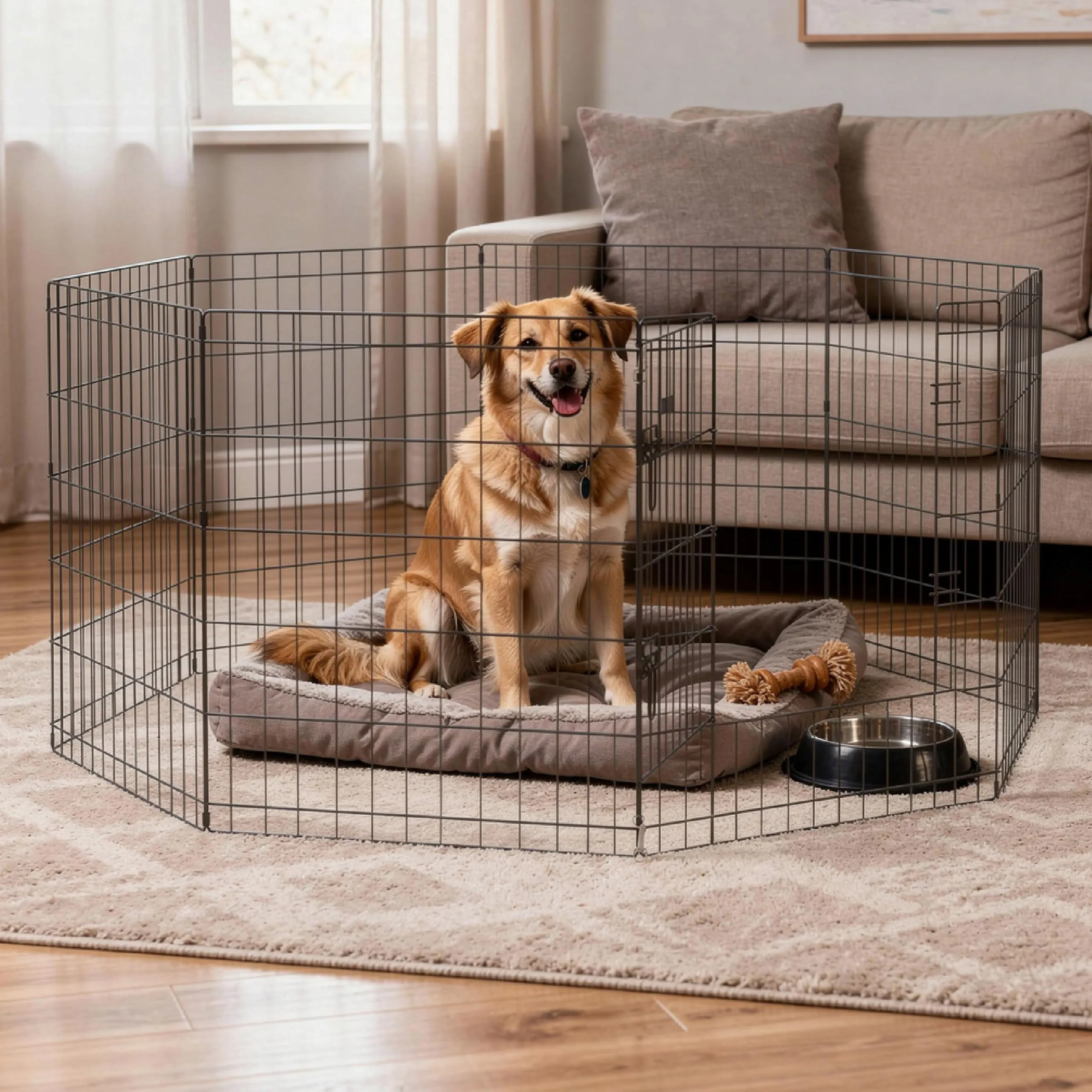 Baroni Home Recinto per Cani a 8 Pannelli in Metallo, Box Modulare per Animali con Porta Integrata, Recinzione per Interno ed Esterno, Montaggio Senza Attrezzi, 76x60cm - immagine 2