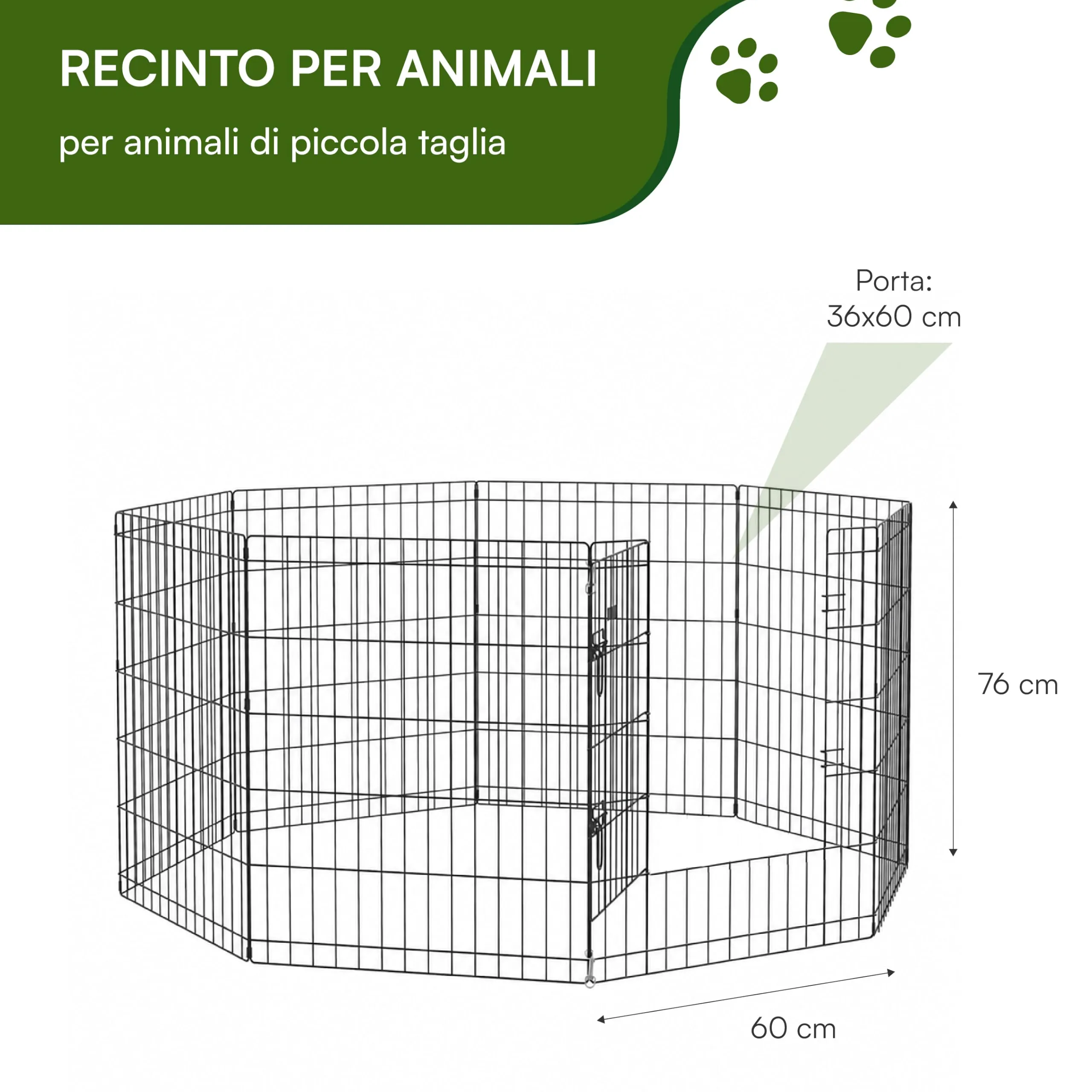 Baroni Home Recinto per Cani a 8 Pannelli in Metallo, Box Modulare per Animali con Porta Integrata, Recinzione per Interno ed Esterno, Montaggio Senza Attrezzi, 76x60cm - immagine 3