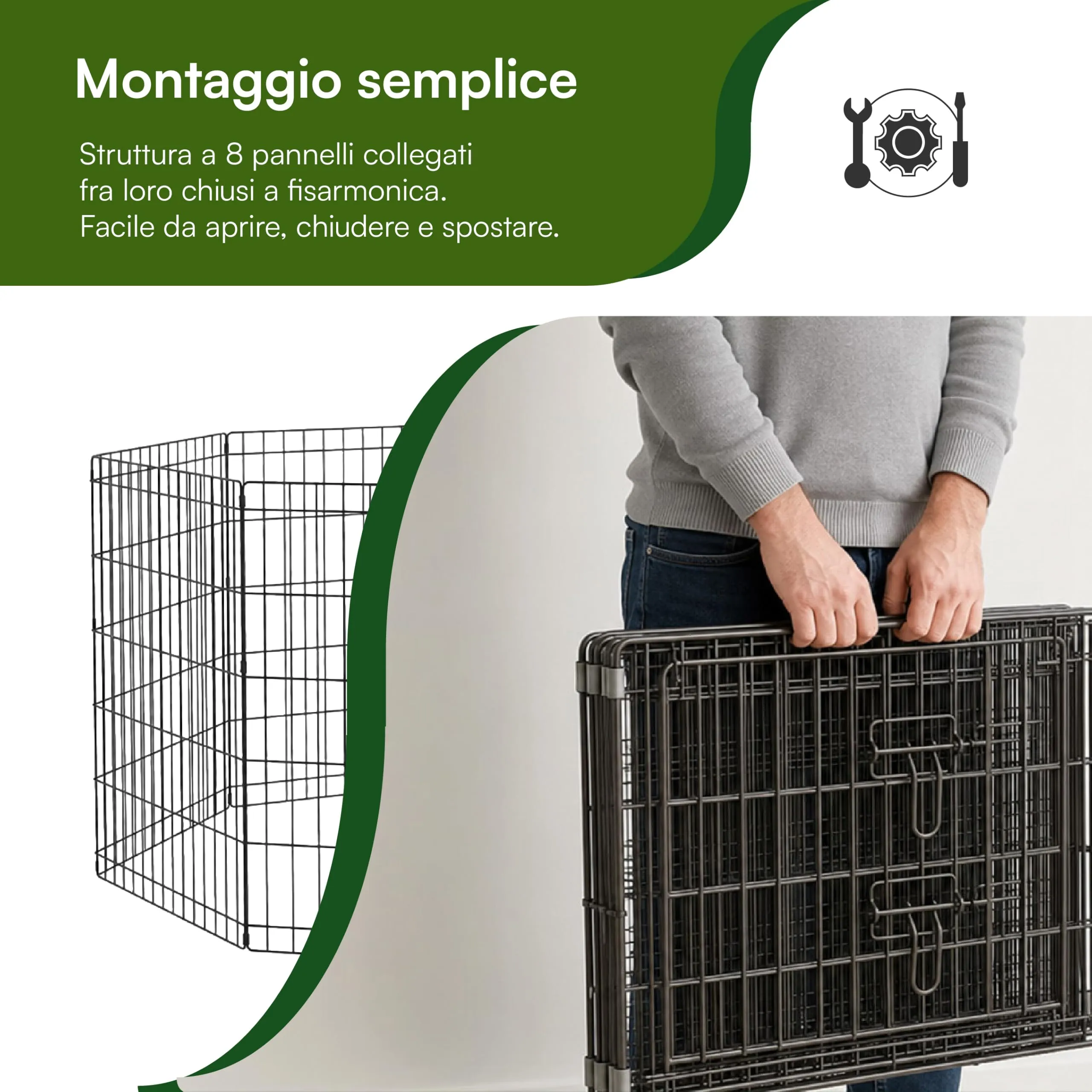 Baroni Home Recinto per Cani a 8 Pannelli in Metallo, Box Modulare per Animali con Porta Integrata, Recinzione per Interno ed Esterno, Montaggio Senza Attrezzi, 76x60cm - immagine 5