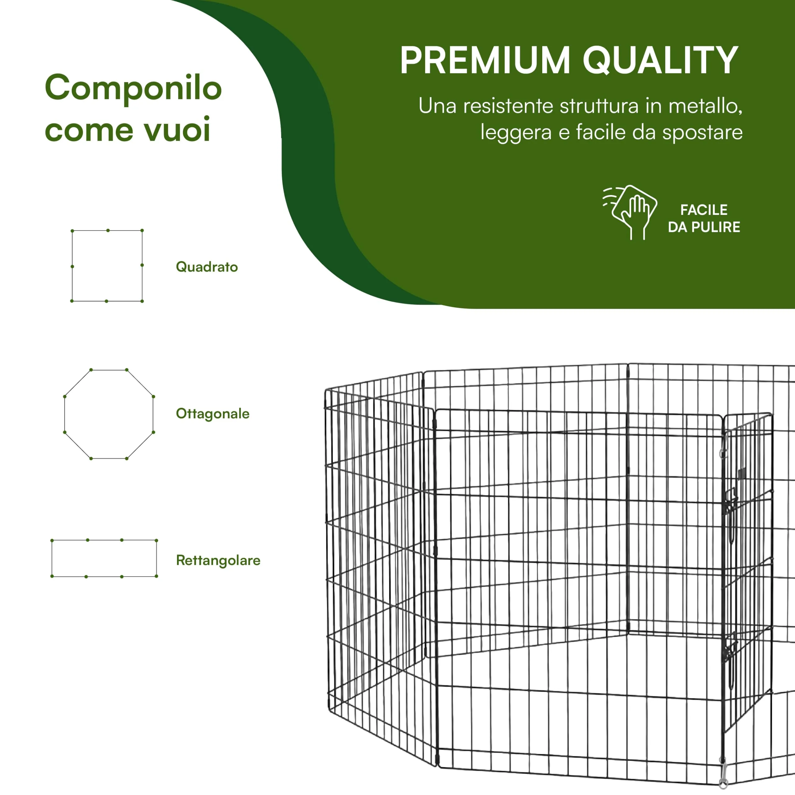 Baroni Home Recinto per Cani a 8 Pannelli in Metallo, Box Modulare per Animali con Porta Integrata, Recinzione per Interno ed Esterno, Montaggio Senza Attrezzi, 76x60cm - immagine 6