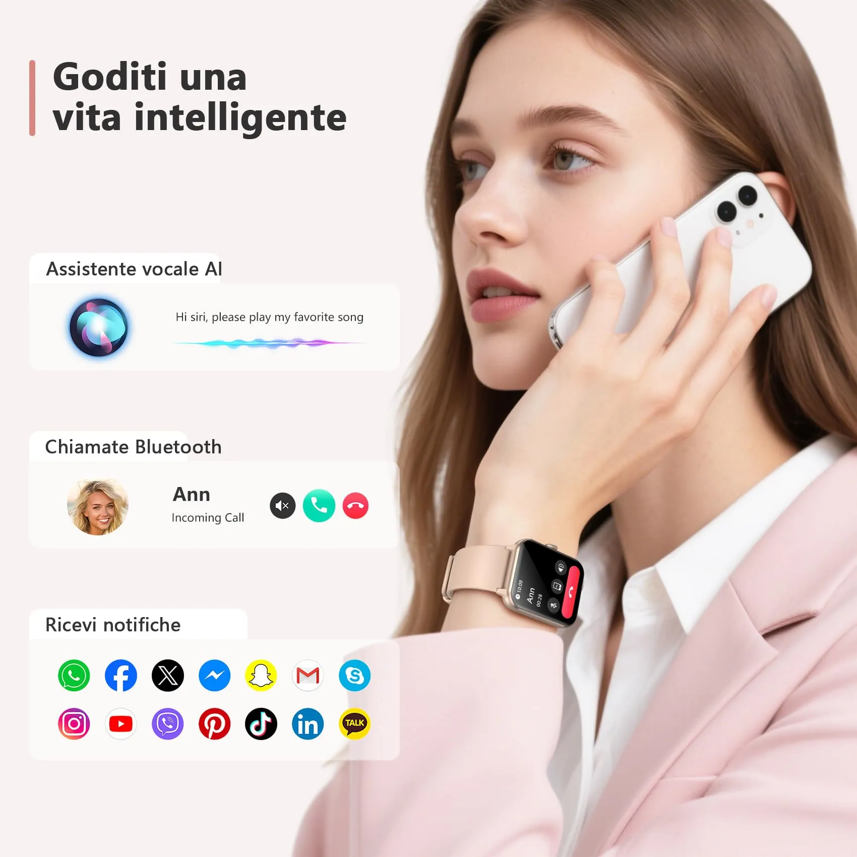 Blackview Smartwatch Uomo Donna, Effettua e Rispondi alle Chiamate,1,85'' Orologio Intelligente 100+ Modalità Sportive/Sonno/Cardiofrequenzimetro/SpO2 per Android IOS - immagine 2