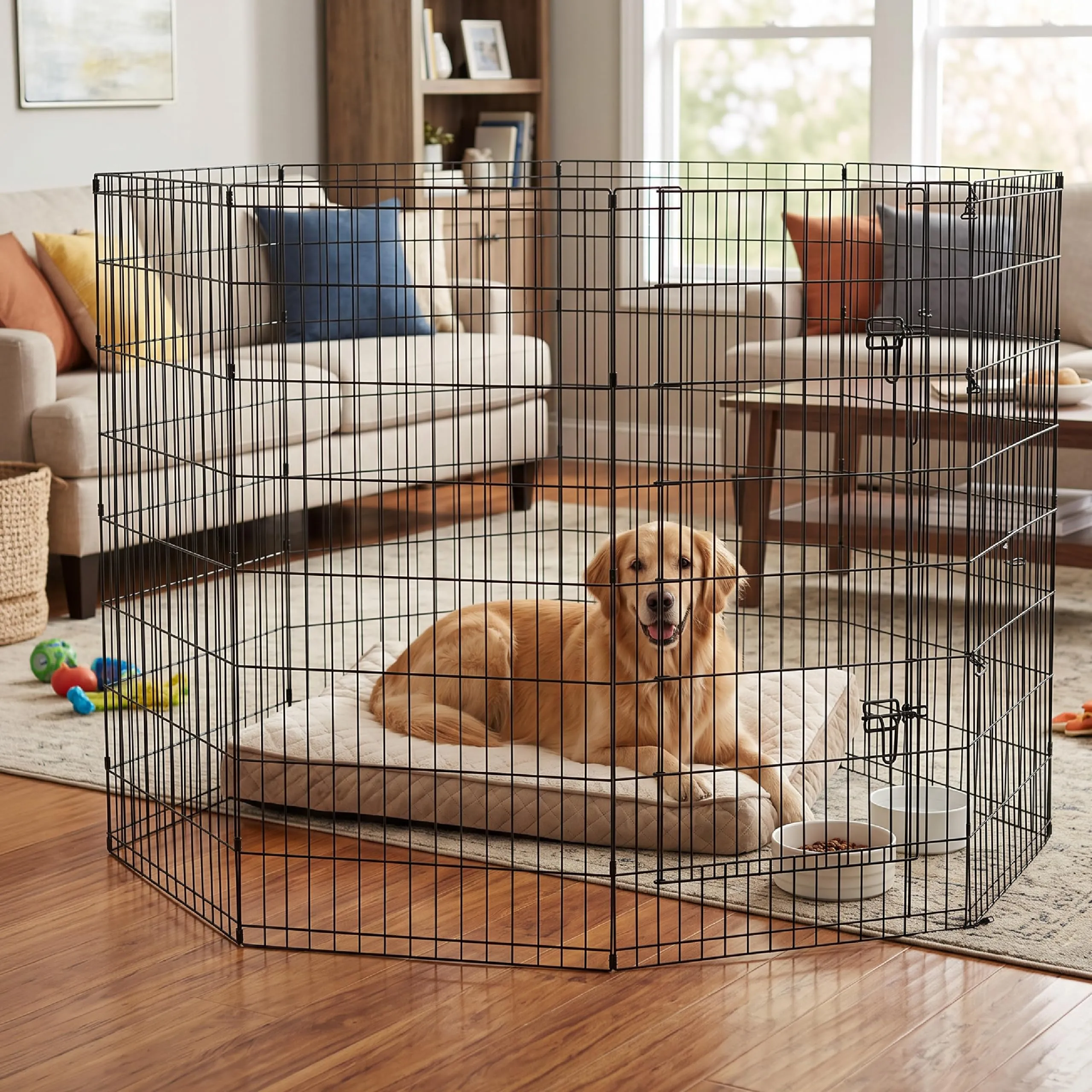 Baroni Home Recinto per Cani a 8 Pannelli in Metallo, Box Modulare per Animali con Porta Integrata, Recinzione per Interno ed Esterno, Montaggio Senza Attrezzi, 120x60 cm - immagine 2